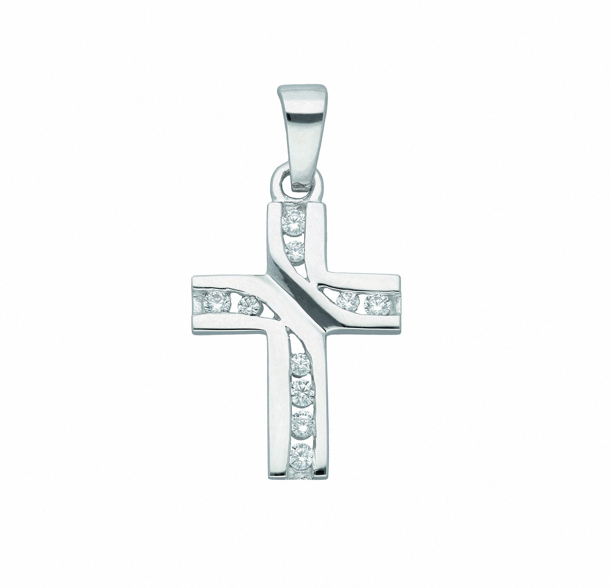 Adelia´s Kettenanhänger 925 Silber Kreuz Anhänger mit Zirkonia, mit Zirkonia  Silberschmuck für Damen & Herren, Maße - Breite 12,8 mm - Höhe 17,3 mm