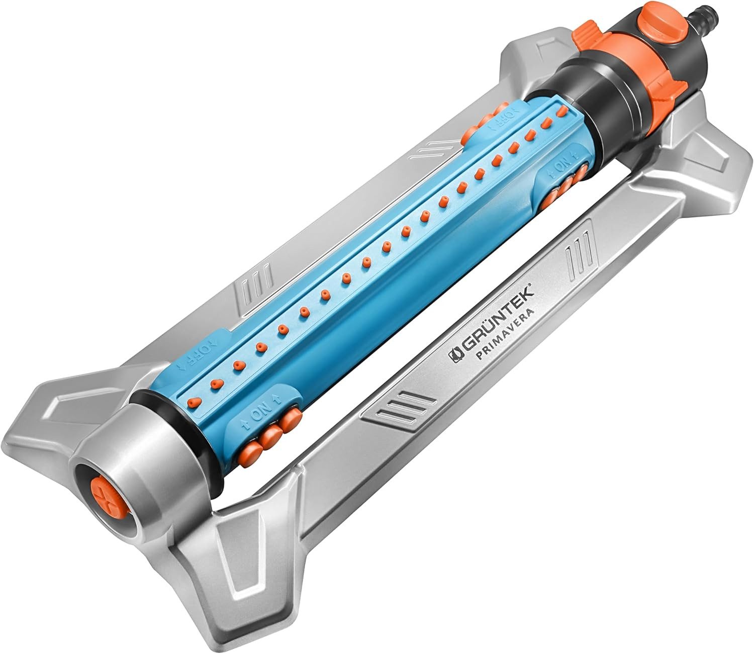 GRÜNTEK Viereckregner Metall Oszillations-Rasensprenger mit flexiblem Bewässerungsbereich, für Flächen bis 0 m², (Sprinkler), der Messing-Sockel des Schnellanschlusses ist besonders robust