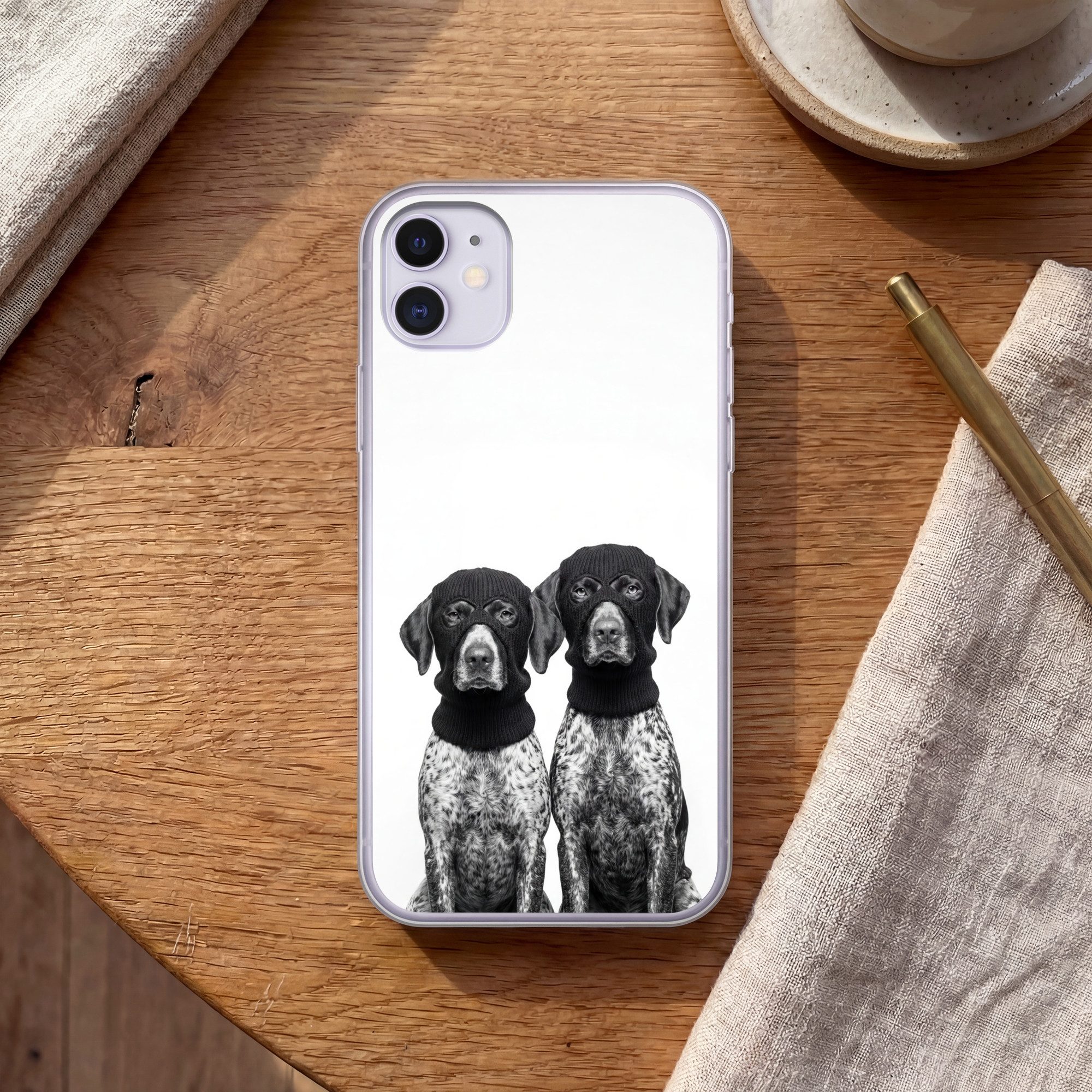 MuchoWow Handyhülle für Apple iPhone 11 Hunde - Balaclava - Schwarz - Weiß, Smartphone-Bumper, Print, Handy Schutzhülle Dünn