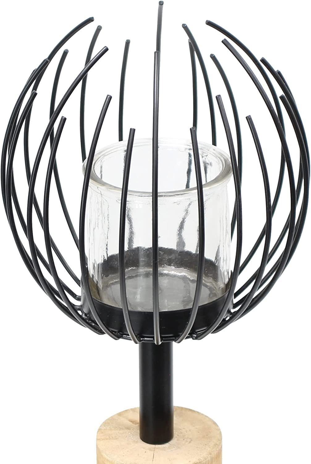 Dekoleidenschaft Windlicht Windlichtsäule "Kugel" aus Holz & Metall, 85 cm hoch, Kerzensäule, Dekosäule mit Windlicht für Wohnzimmer, Balkon & Terrasse, Holzsäule