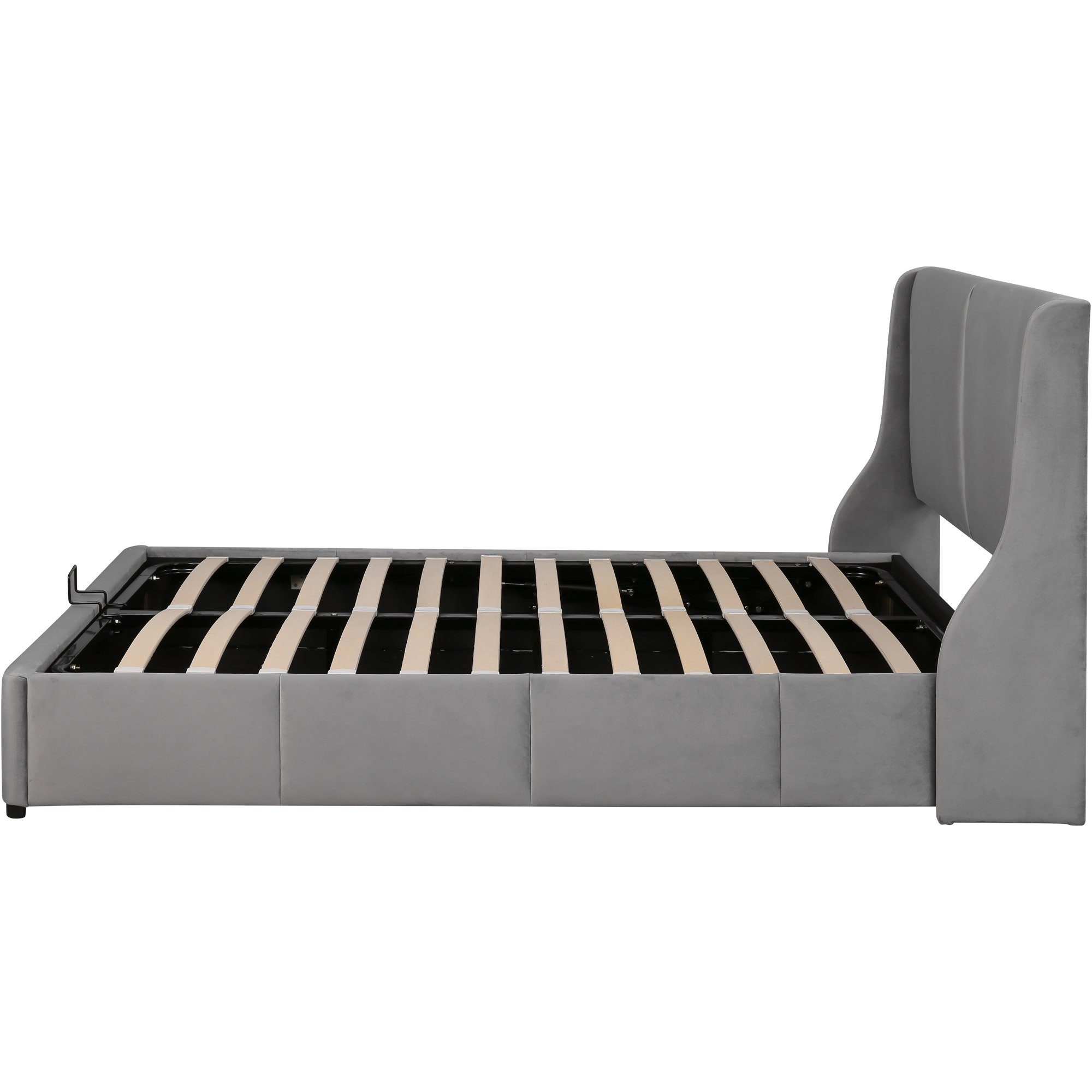 Boxspringbett (Polsterbett mit Lattenrost und Bettkasten), Doppelbett hydraulisches Funktionsbett, 140x 200 cm Bett, Samt
