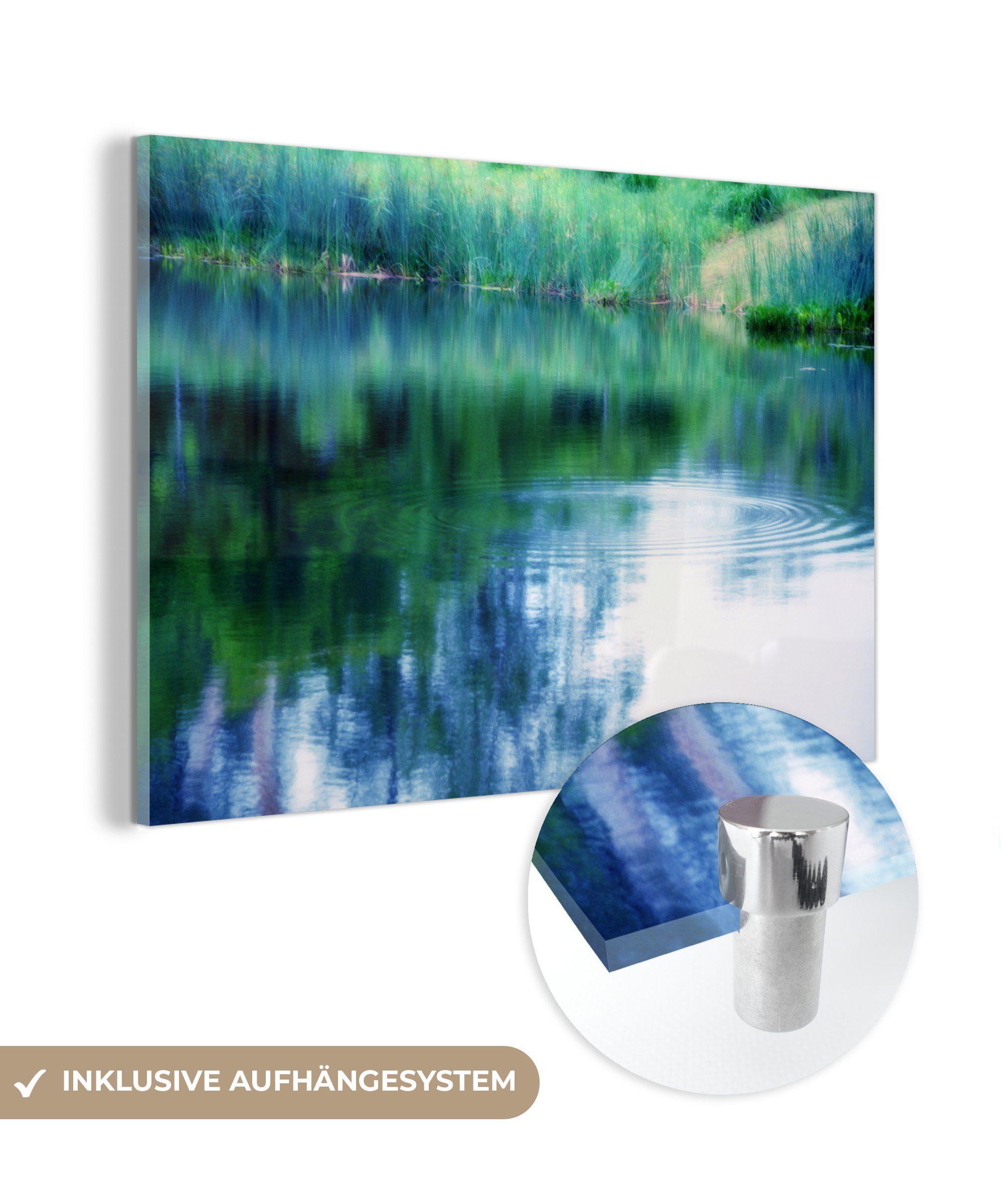 MuchoWow Acrylglasbild Spiegelung im Wasser im europäischen Garten von Monet in Frankreich., (1 St), Acrylglasbilder Wohnzimmer & Schlafzimmer