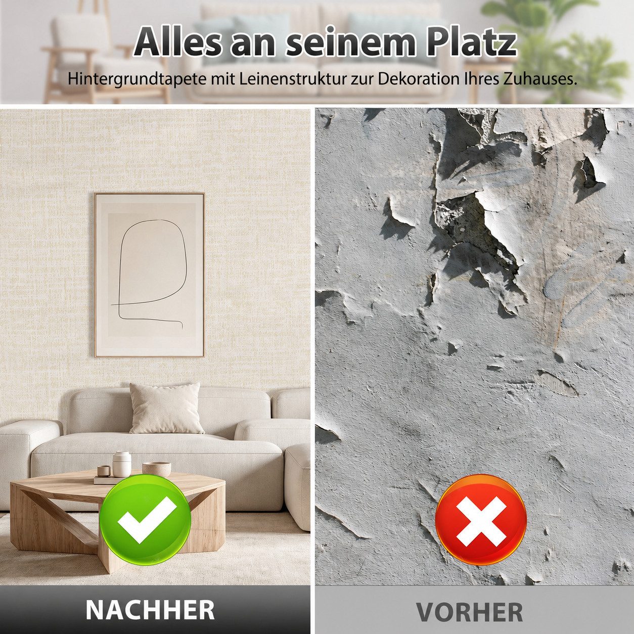 BlingBin Vinyltapete Selbstklebende Tapete 0.6 m × 5 m Hintergrundtapete mit Leinenstruktur, Leinenstruktur, uni, (Abziehen und Aufkleben Klebefolie, 1 St., 60  – Bild 3 von 5