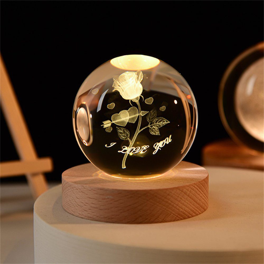 DAYUT LED Nachtlicht 6cm 3d Kristall kugel Kristall planet Nachtlicht Desktop Dekoration Rose