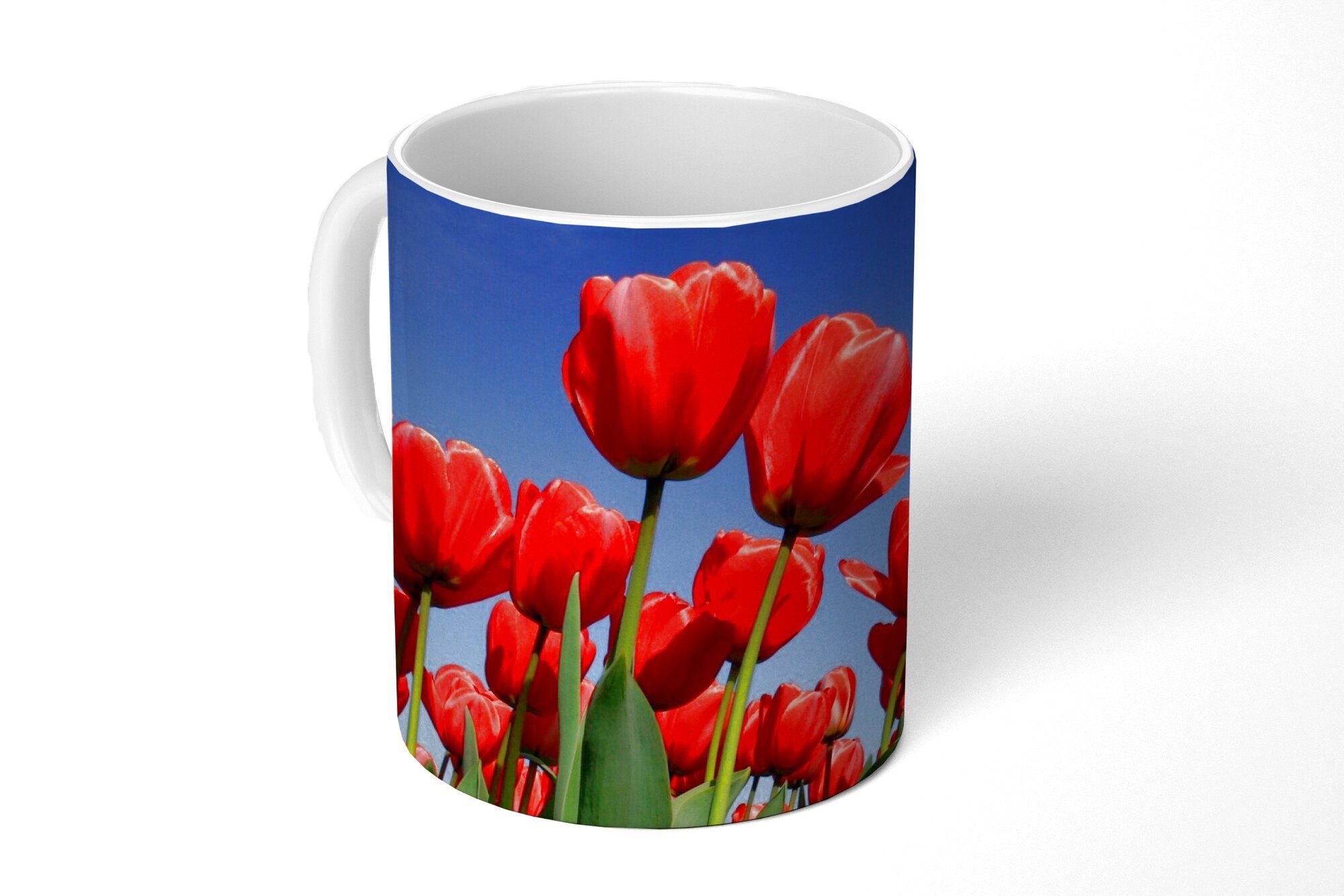 Die scheint MuchoWow Kaffeetassen, über Tasse roten Geschenk die Tulpen, Sonne Teetasse, Becher, Keramik, Teetasse,