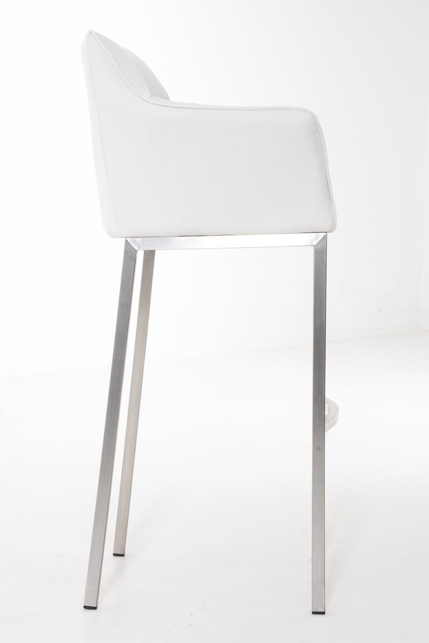 Fußstütze (mit für Hocker Rückenlehne Gestell Stoff Damaso Sitzfläche: - Edelstahl Küche), Barhocker 4-Fuß - und Weiß Theke & TPFLiving