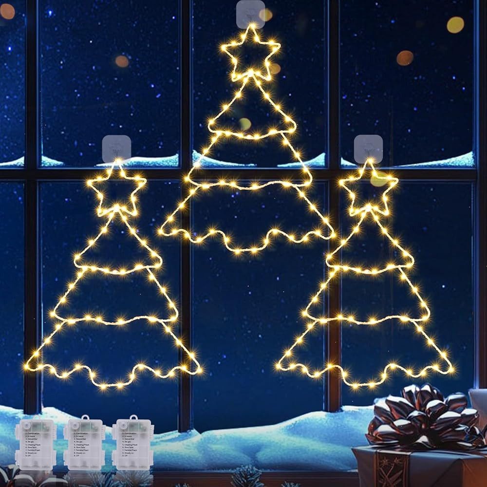 Quntis LED-Lichterkette Lichtervorhang weihnachtsdeko fenster, weihnachtsbaum mit beleuchtung, 180-flammig, 8 Modi mit Timer IP44 Batteriebetrieben Innen Außen Fensterdeko