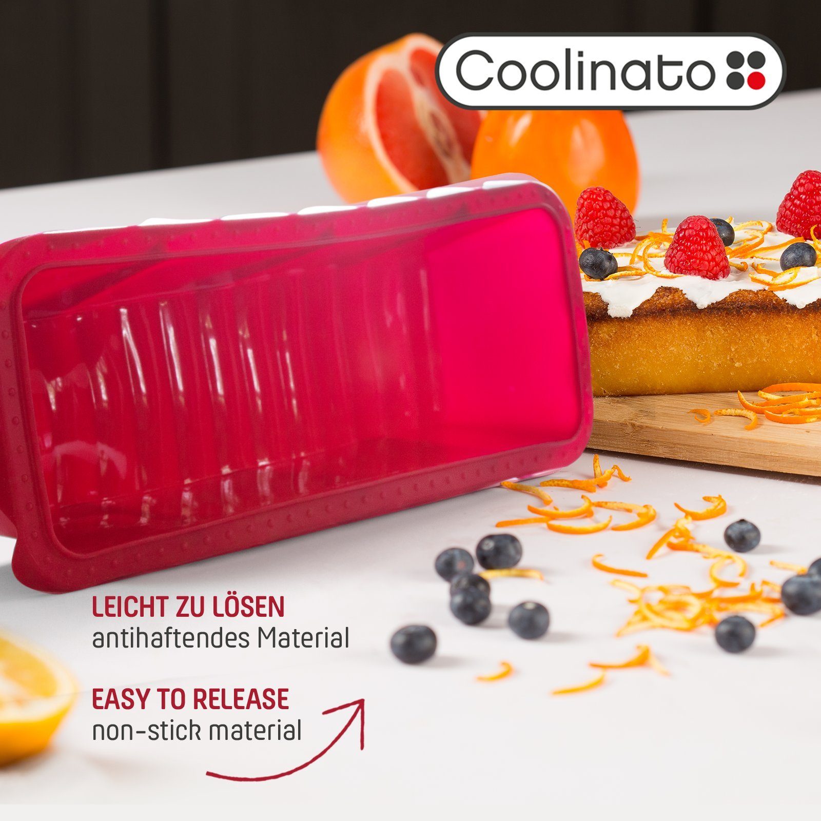 Coolinato Backform Coolinato Silikon Kastenform Set 5tlg, ROT, inkl. Rezepte