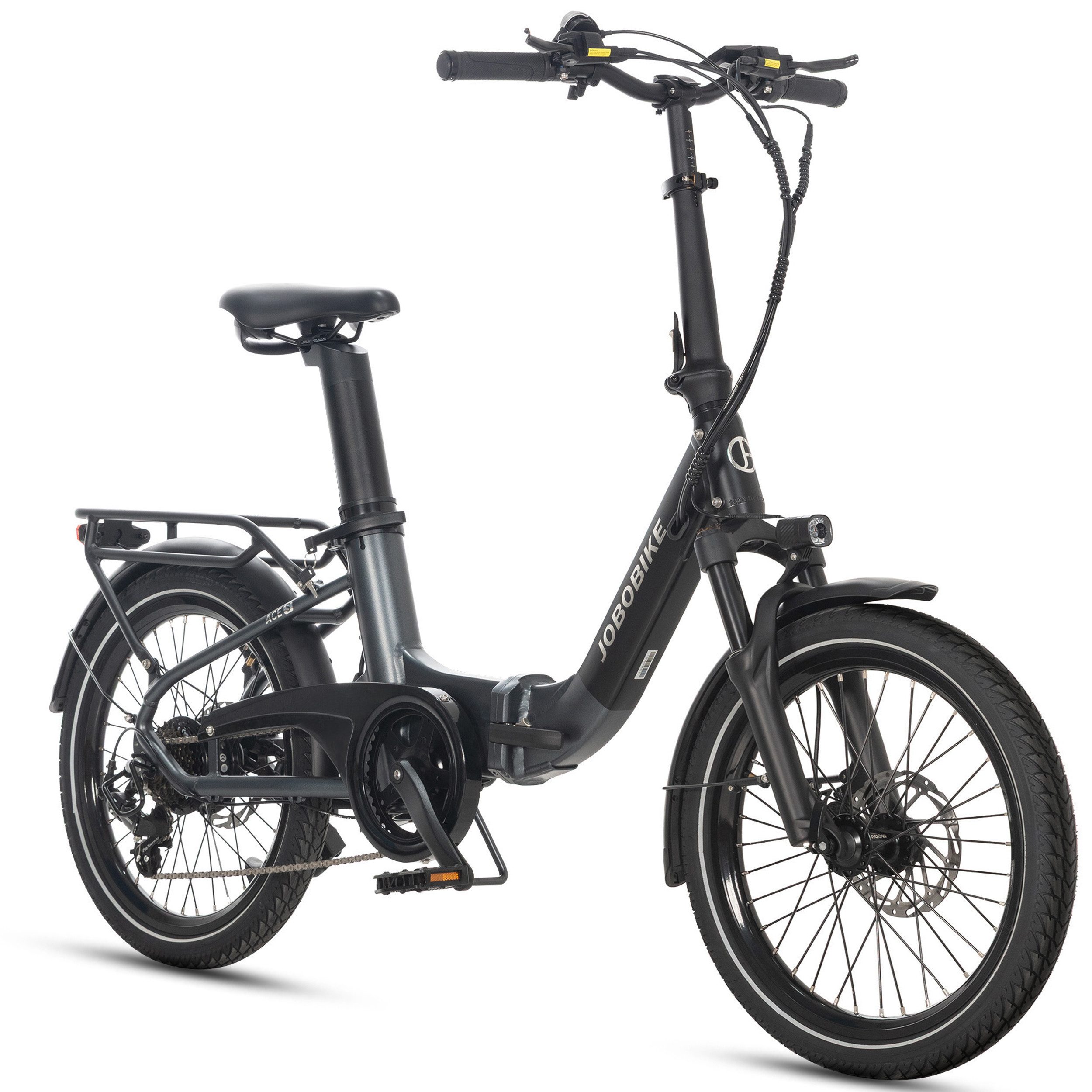JOBOBIKE E-Bike Klapprad 20 Zoll für Damen und Herren, 100km, Bluetooth und APP, 7 Gang Shimano, Kettenschaltung, Heckmotor, 360 Wh, (für ca. 150–180 cm, Sattelstützenakku, Faltrad E-Citybike), ACE S Elektrofahrrad mit hydr. Scheibenbremsen, klappbar, nur 22kg