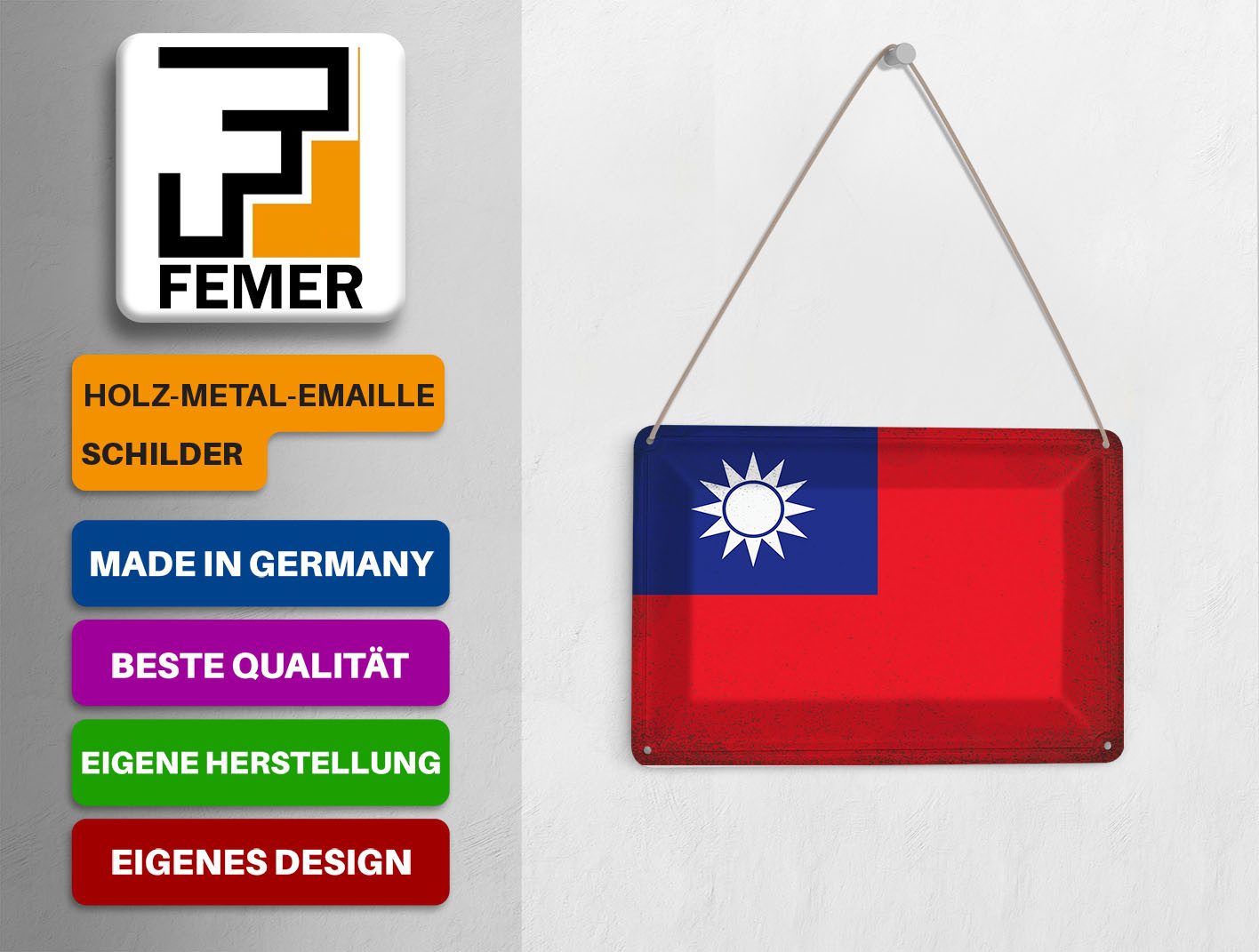 Femer GmbH Postkarte Flagge China 14x10 cm Flag of Taiwan Vintage, unfrankiert
