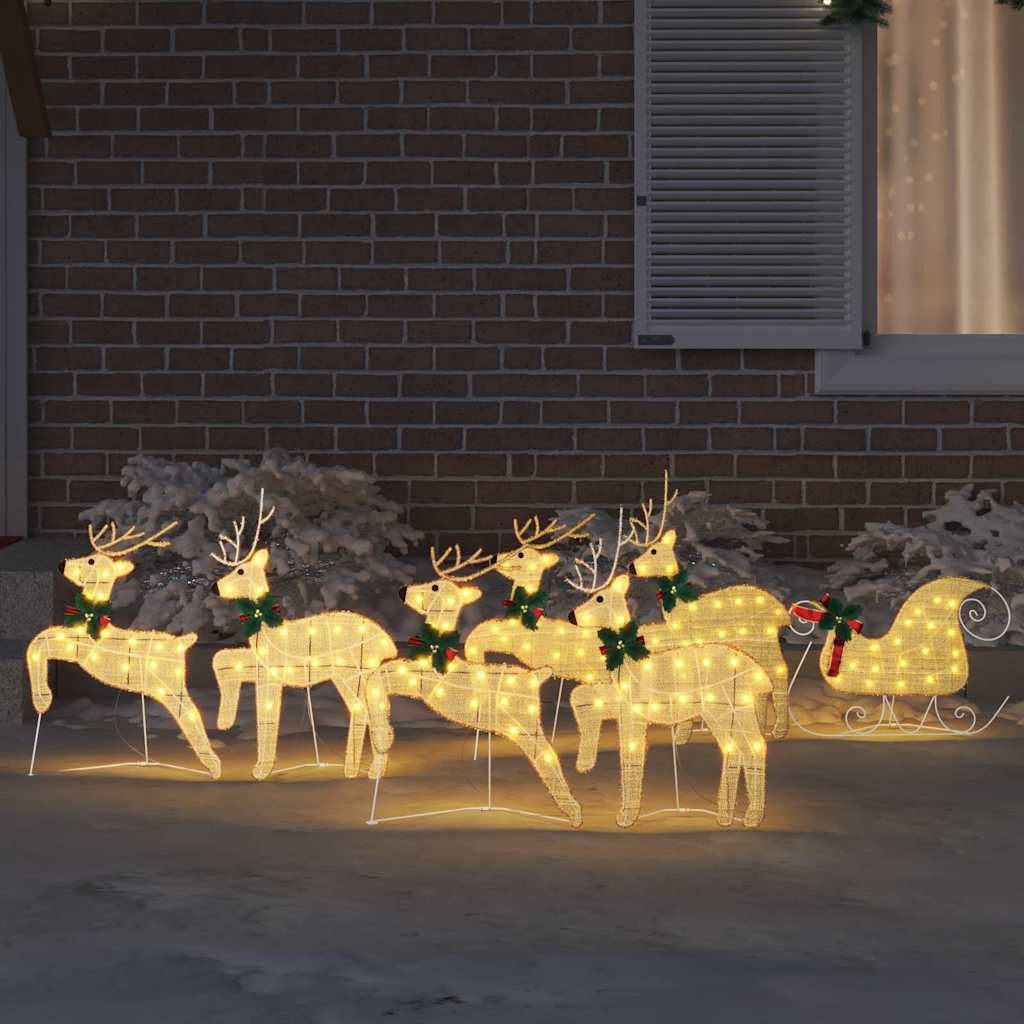 vidaXL Weihnachtsszene, LED Rentiere 7 pcs Gold Stoff