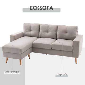 HOMCOM 3-Sitzer Ecksofa Eckcouch in L-Form, Eckgarnitur in Leinenoptik, Stoffsofa 1 Teile, für Wohnzimmer, Hellgrau, 193 x 136 x 85 cm