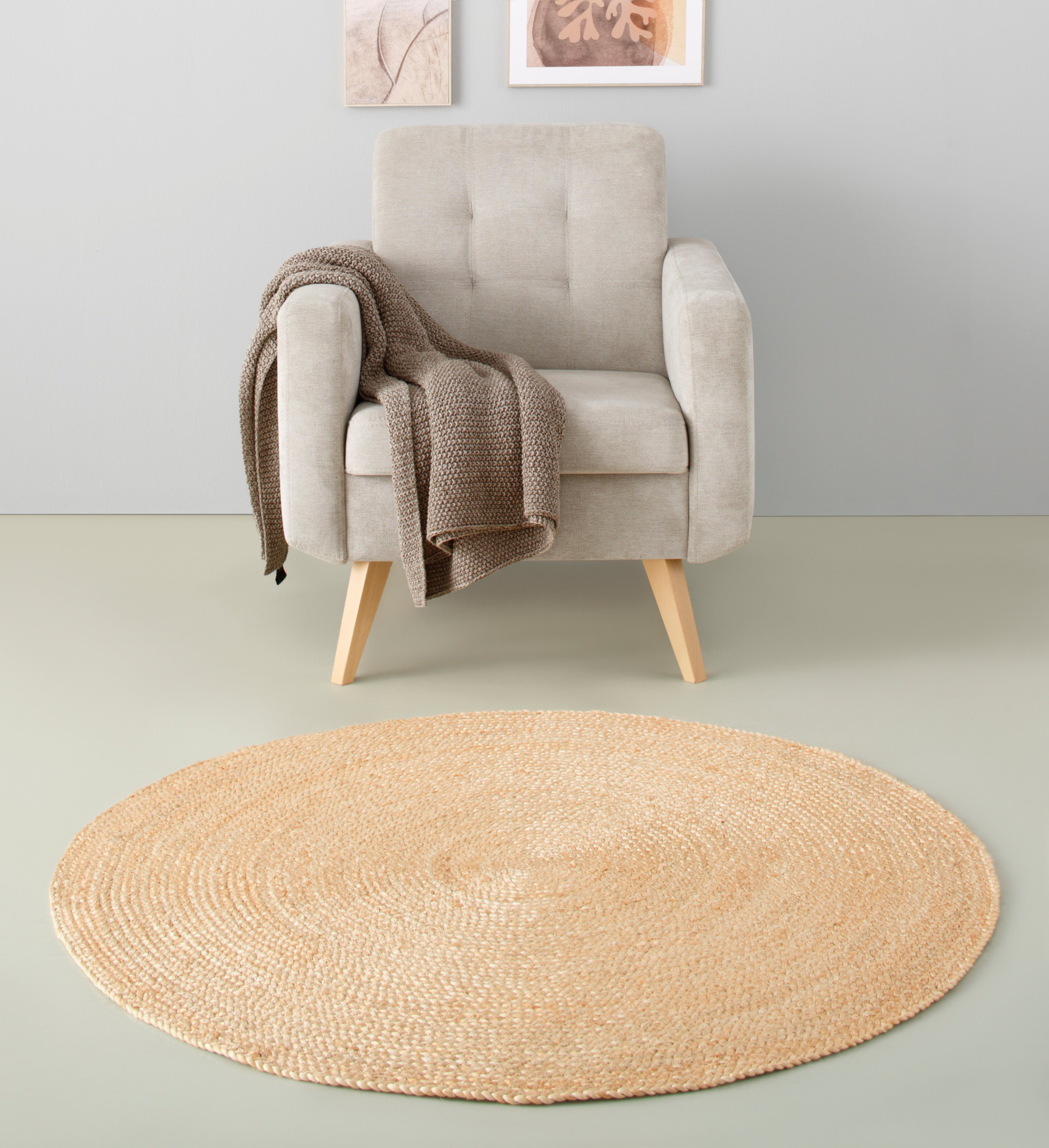 Teppich Naturala, Jute-Teppich, handgefertigt, my home, rund, Höhe: 5 mm, Naturprodukt, Jute, Boho, Wendeteppich, Wohnzimmer, Esszimmer