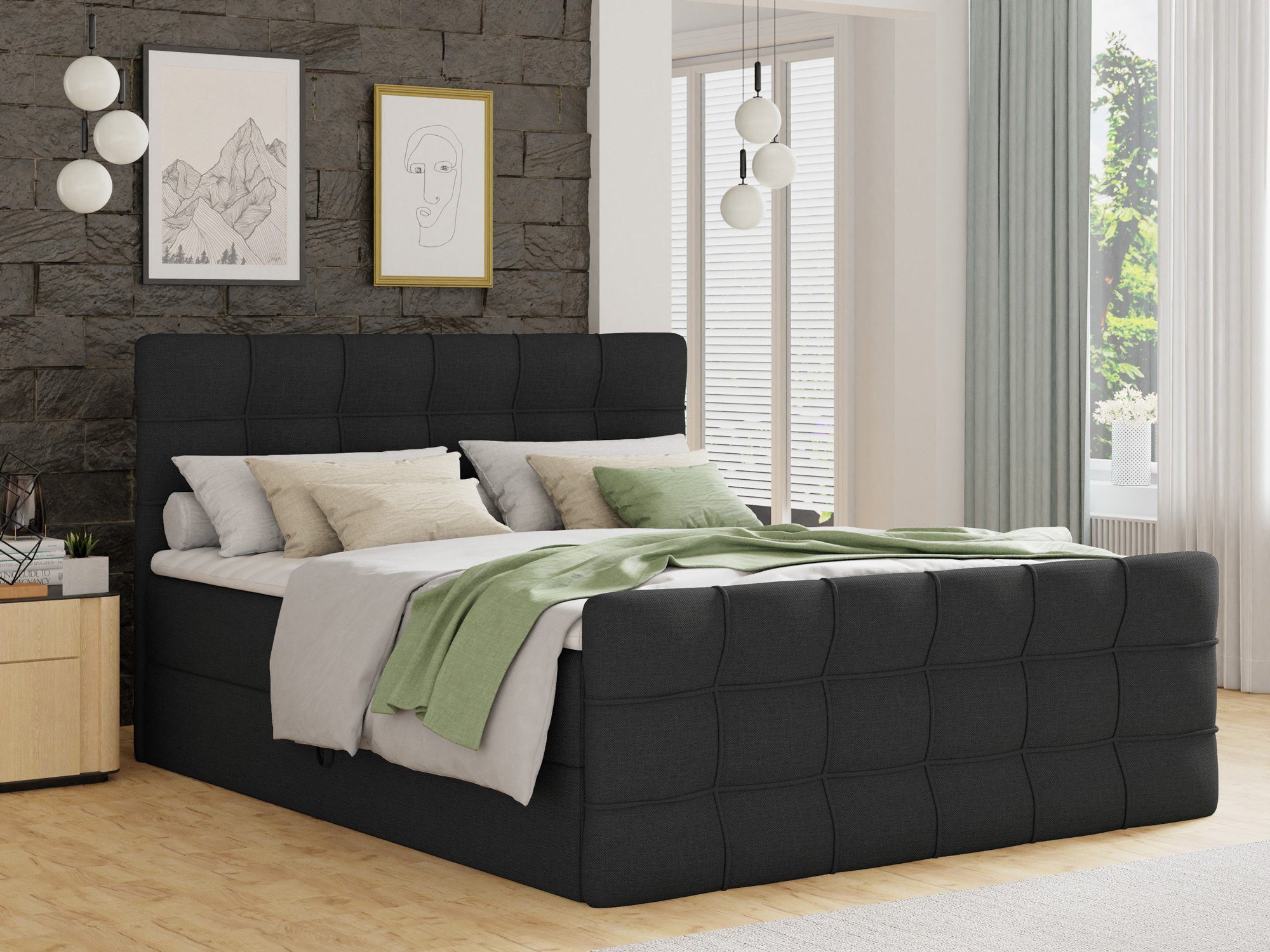 Sofnet Boxbett Best Lux (mit zwei Bettkästen, Bonell-Matratze und Topper), Doppelbett, Polsterbett mit Kopfteil und Fußteil, Boxspringbett