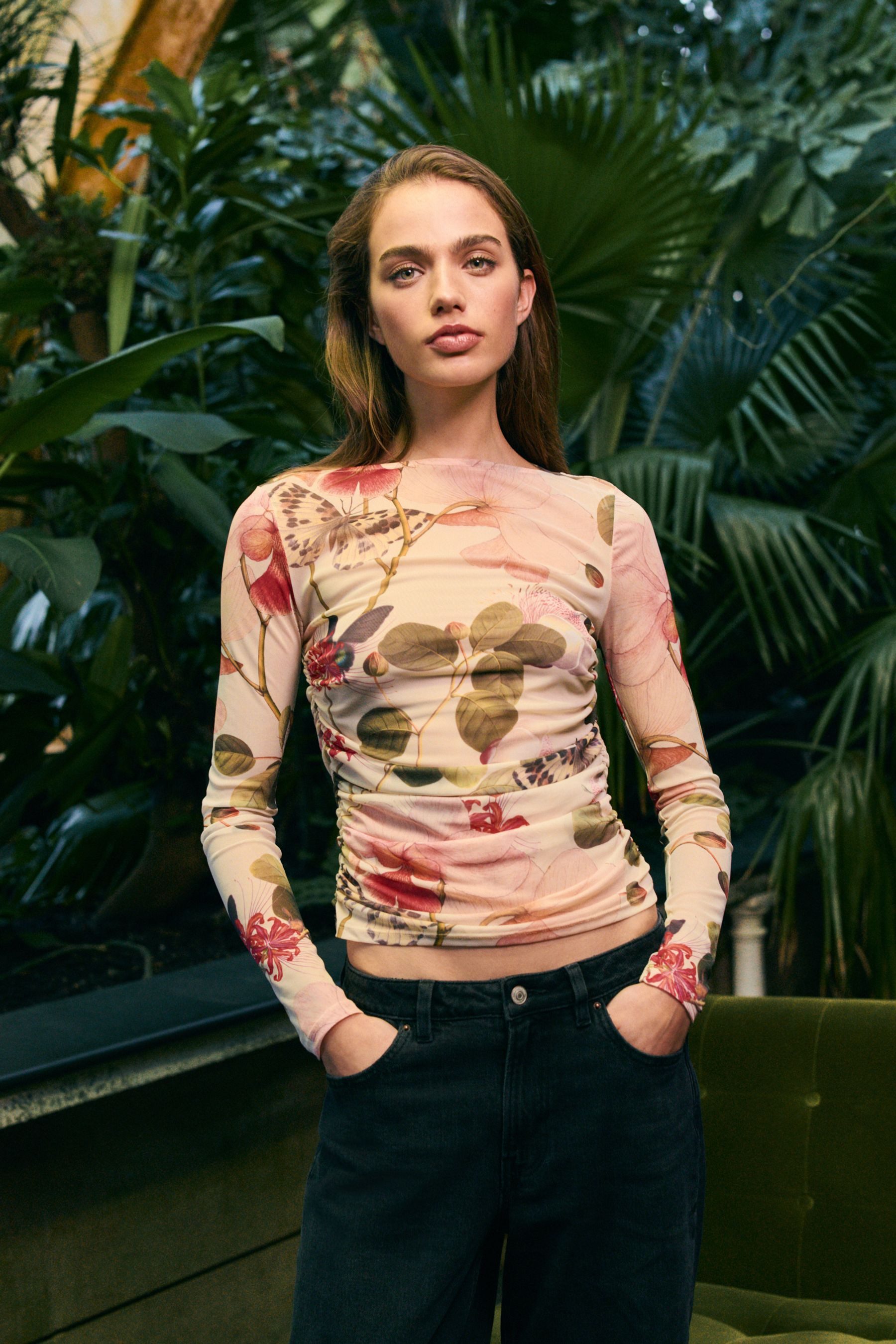 Next Langarmshirt Kew Collection Langarmoberteil mit Mesh und Print (1-tlg)