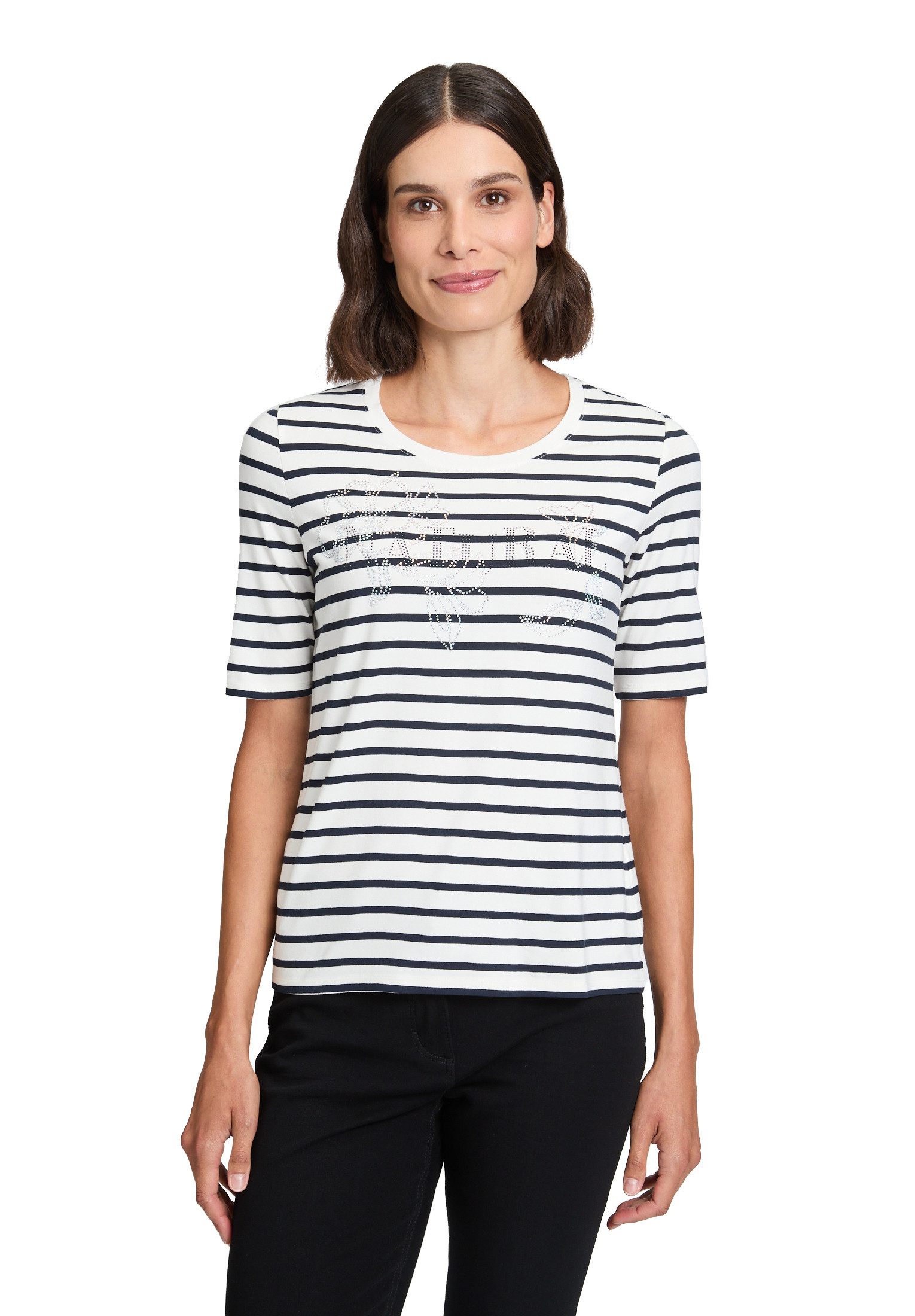 Kurzarmshirt Betty Barclay Ringelshirt mit Schmucksteinen