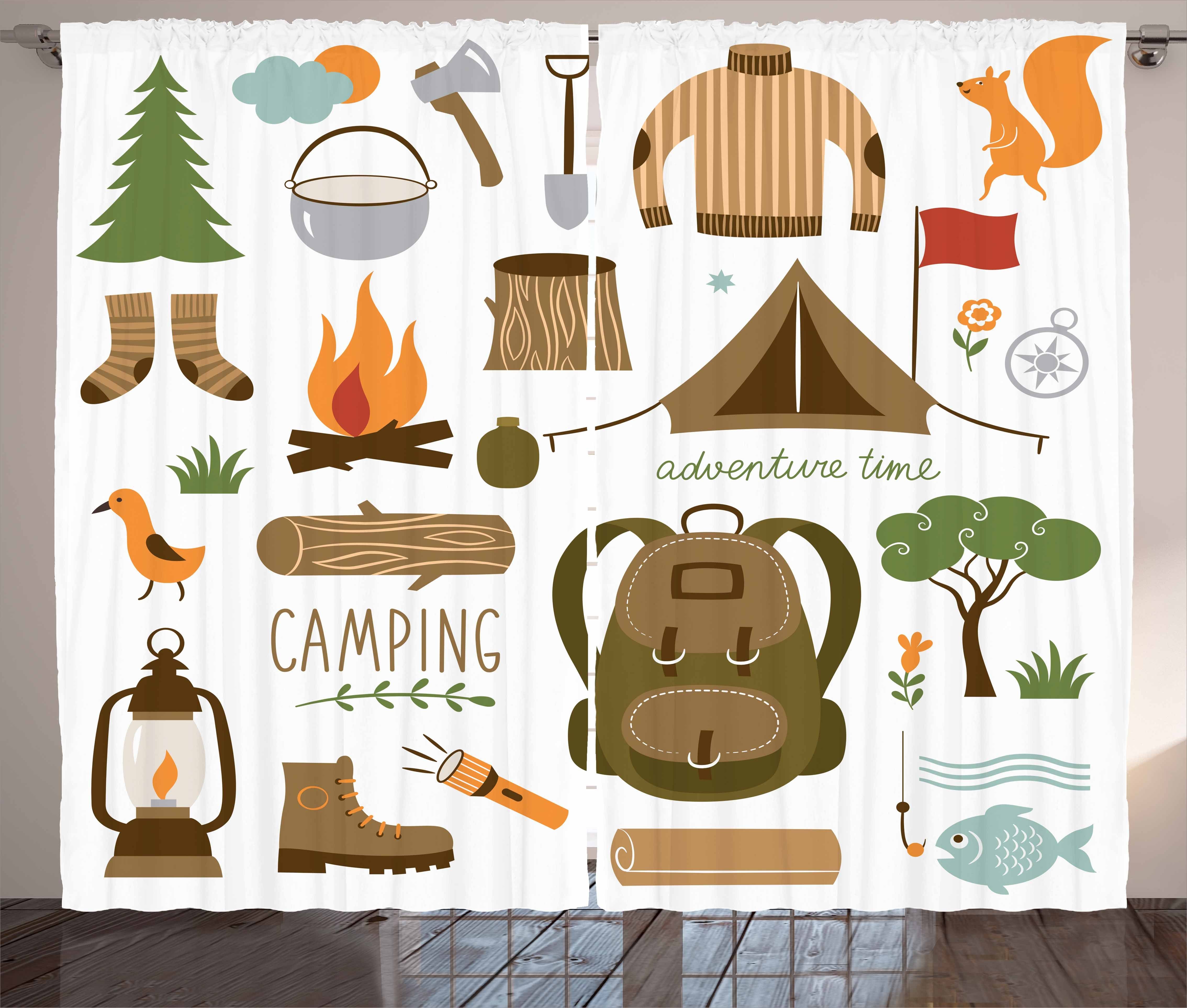 Gardine Schlafzimmer Kräuselband Vorhang mit Schlaufen und Haken, Abakuhaus, Abenteuer Camping-Ausrüstung