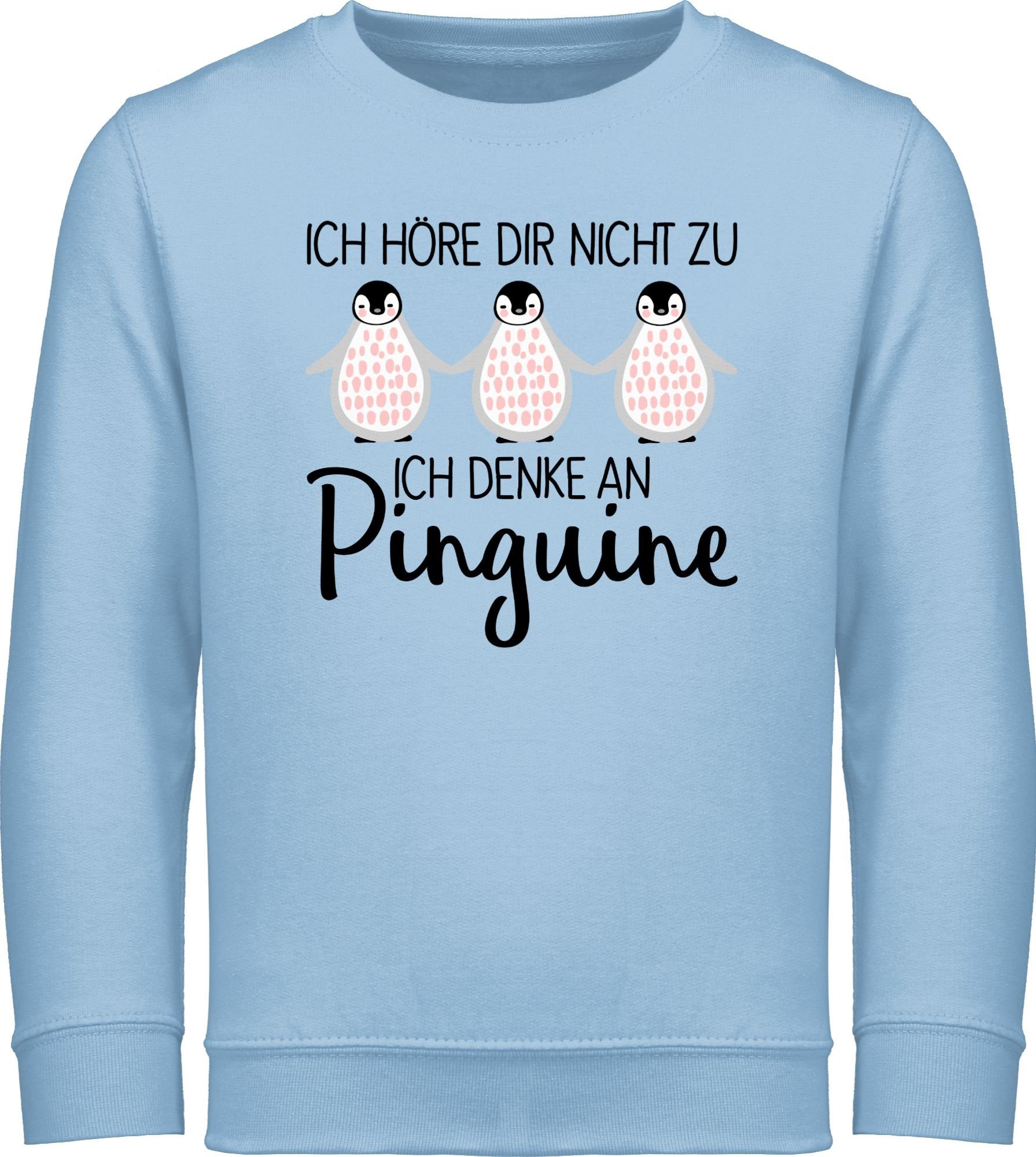 Shirtracer Sweatshirt Ich denke an Pinguine Tiermotiv Animal Print 1 Hellblau