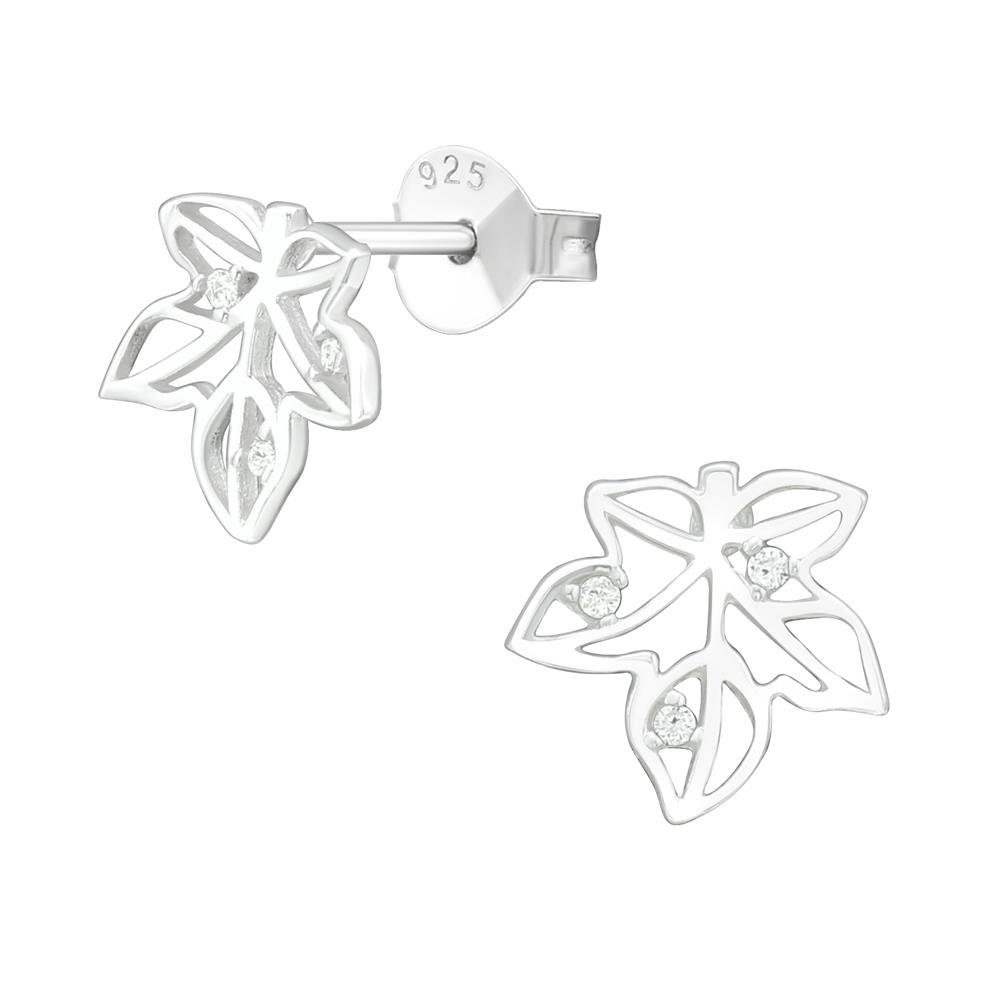 BUNGSA Ohrstecker-Set Ohrstecker Ahornblatt mit Kristallen aus 925 Silber für Damen (1 Paar (2 Stück), 2-tlg), Ohrschmuck Ohrringe