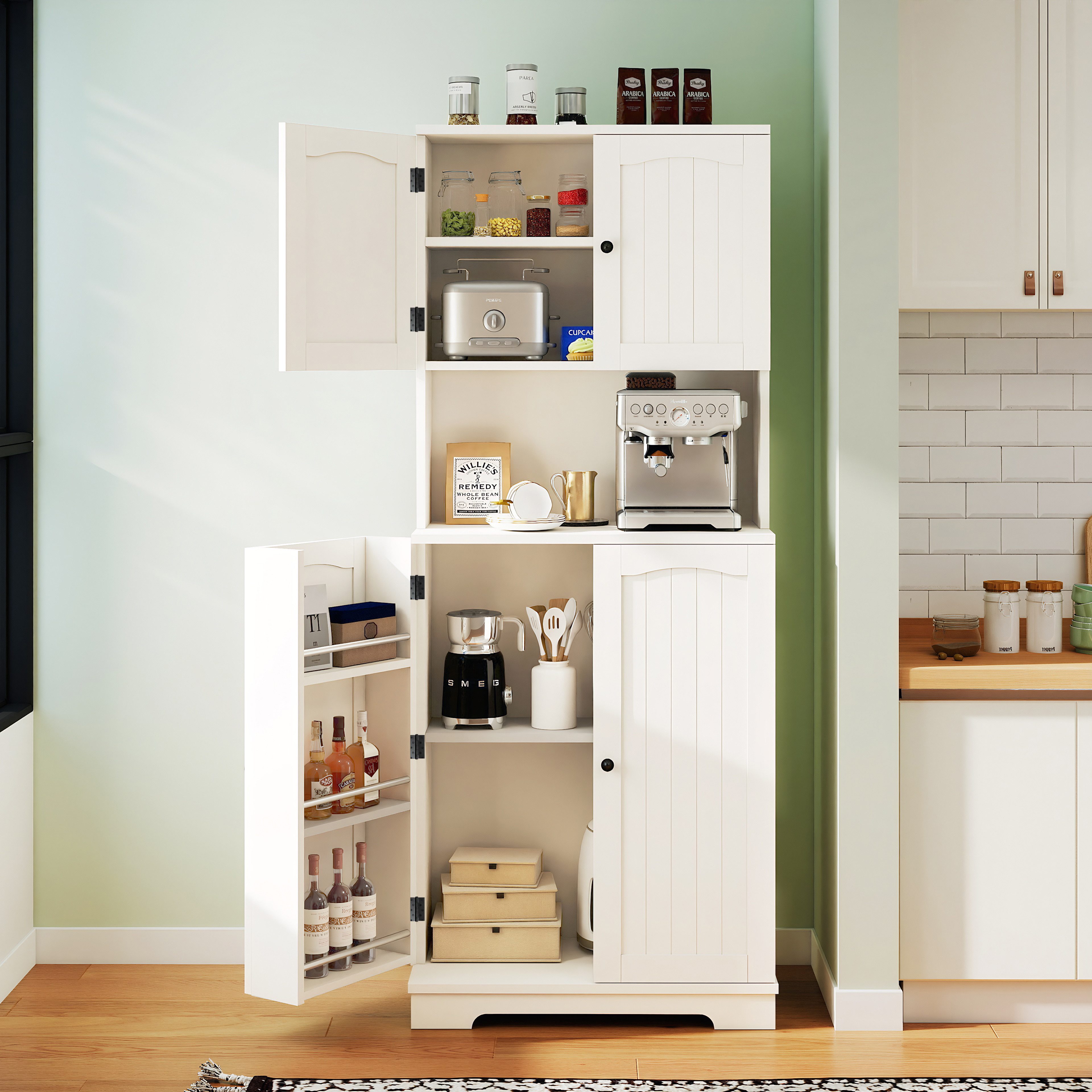 oyajia Sideboard Modernes Küchenschrank, mit 6 Türablagen (Anrichte und Aufbewahrungsschrank mit verstellbaren Regalen)