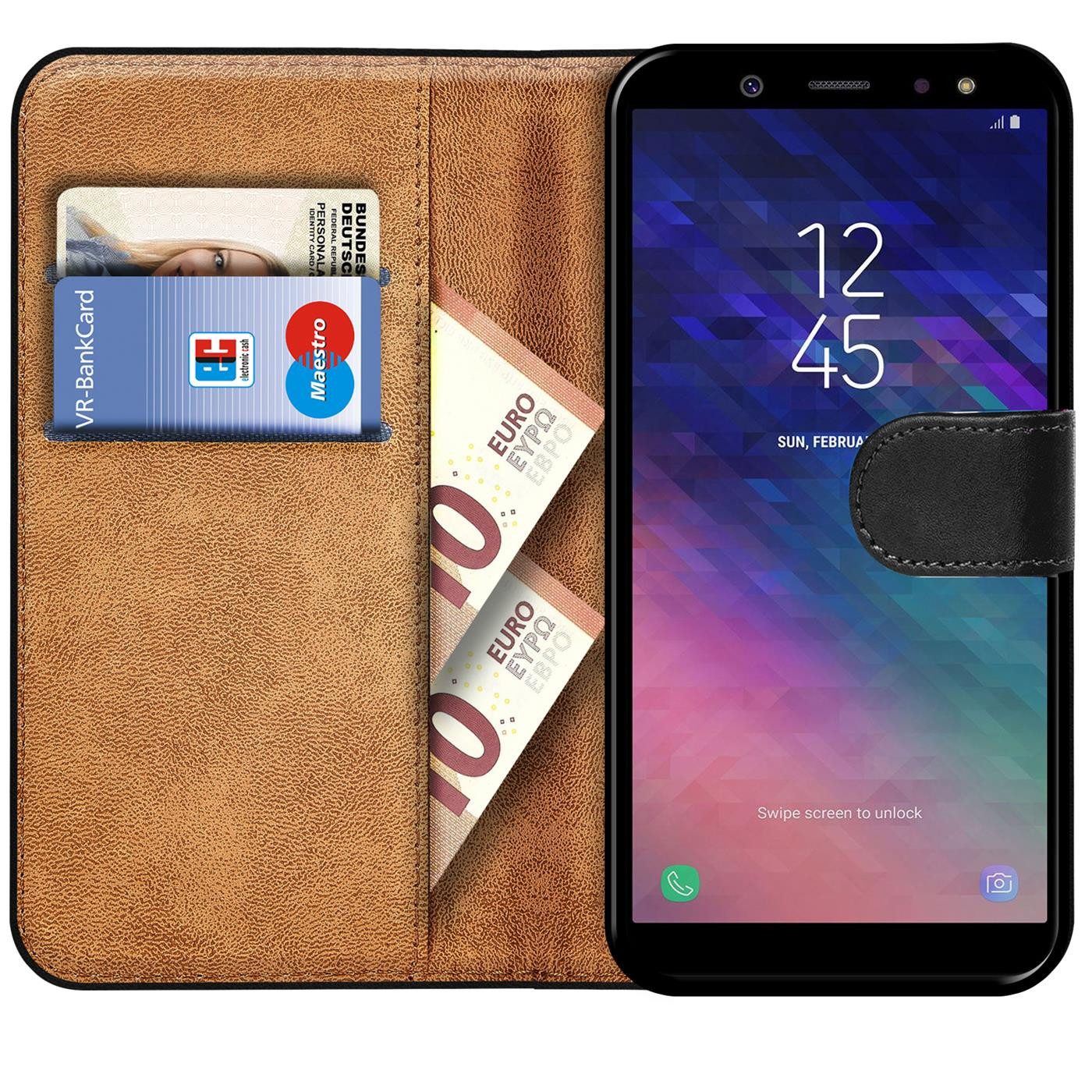 CoolGadget Handyhülle Wallet Klapp Tasche Book Case für Samsung Galaxy A6 5,6 Zoll, Hülle Klapphülle Flip Cover Etui Schutzhülle