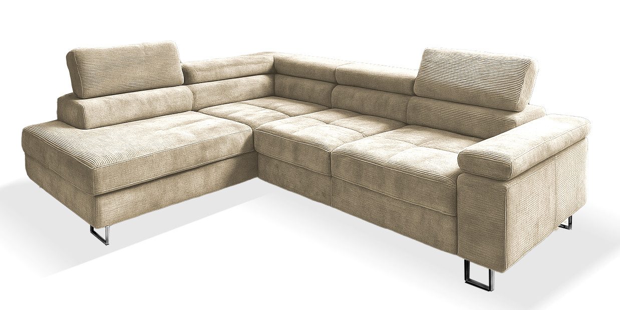 Goldstoff Ecksofa mit Schlaffunktion, Cord Couch für Wohnzimmer - Cord Ecks günstig online kaufen
