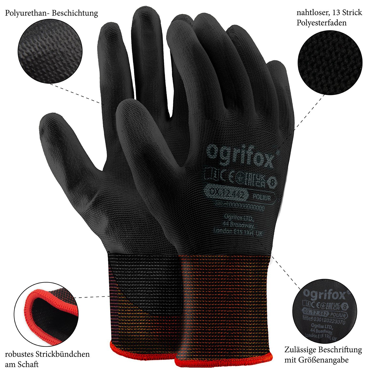 Midori Arbeitshandschuh-Set (12-St) Montagehandschuh Schutzhandschuh Polyester, Polyurethan Größe M (Nr.8)
