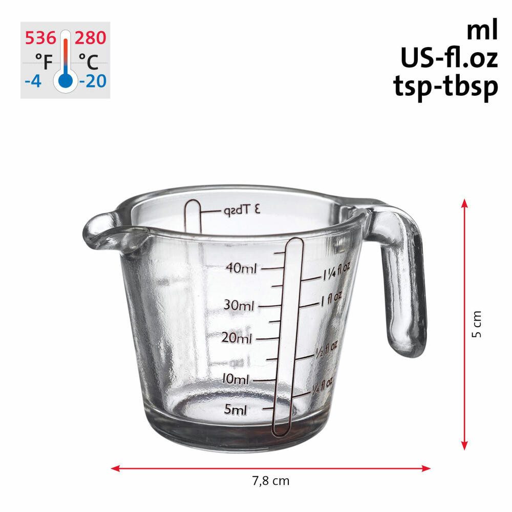WESTMARK Messbecher 2 Stück 40 ml, 4 verschiedene Skalen, Mini-Messgläser, Borosilikatglas