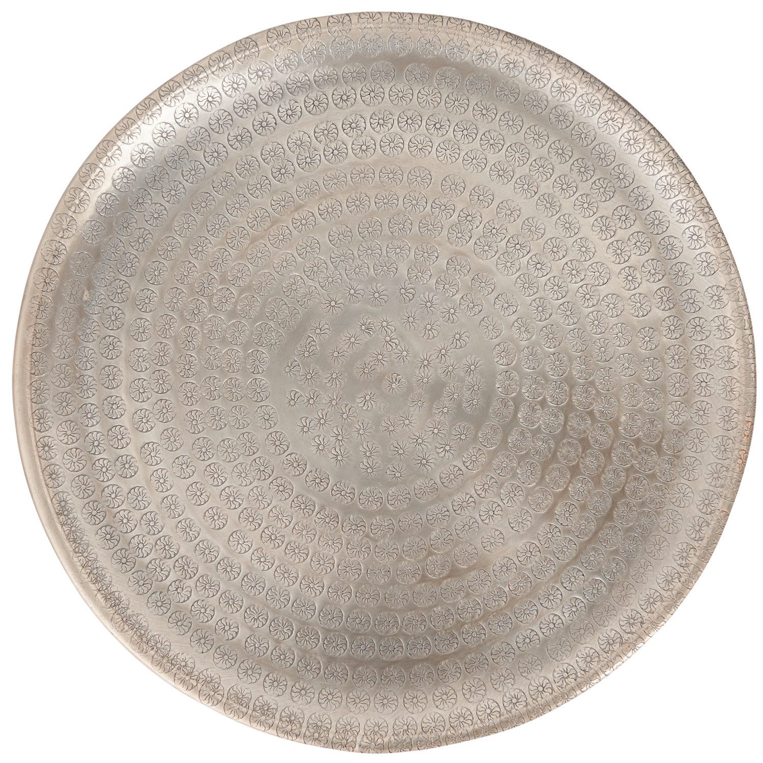 Marrakesch Orient & Mediterran Interior Dekotablett Orientalisches Deko-Serviertablett Jinan aus Aluminium, Silber Ø 30 cm (1 St), Handarbeit