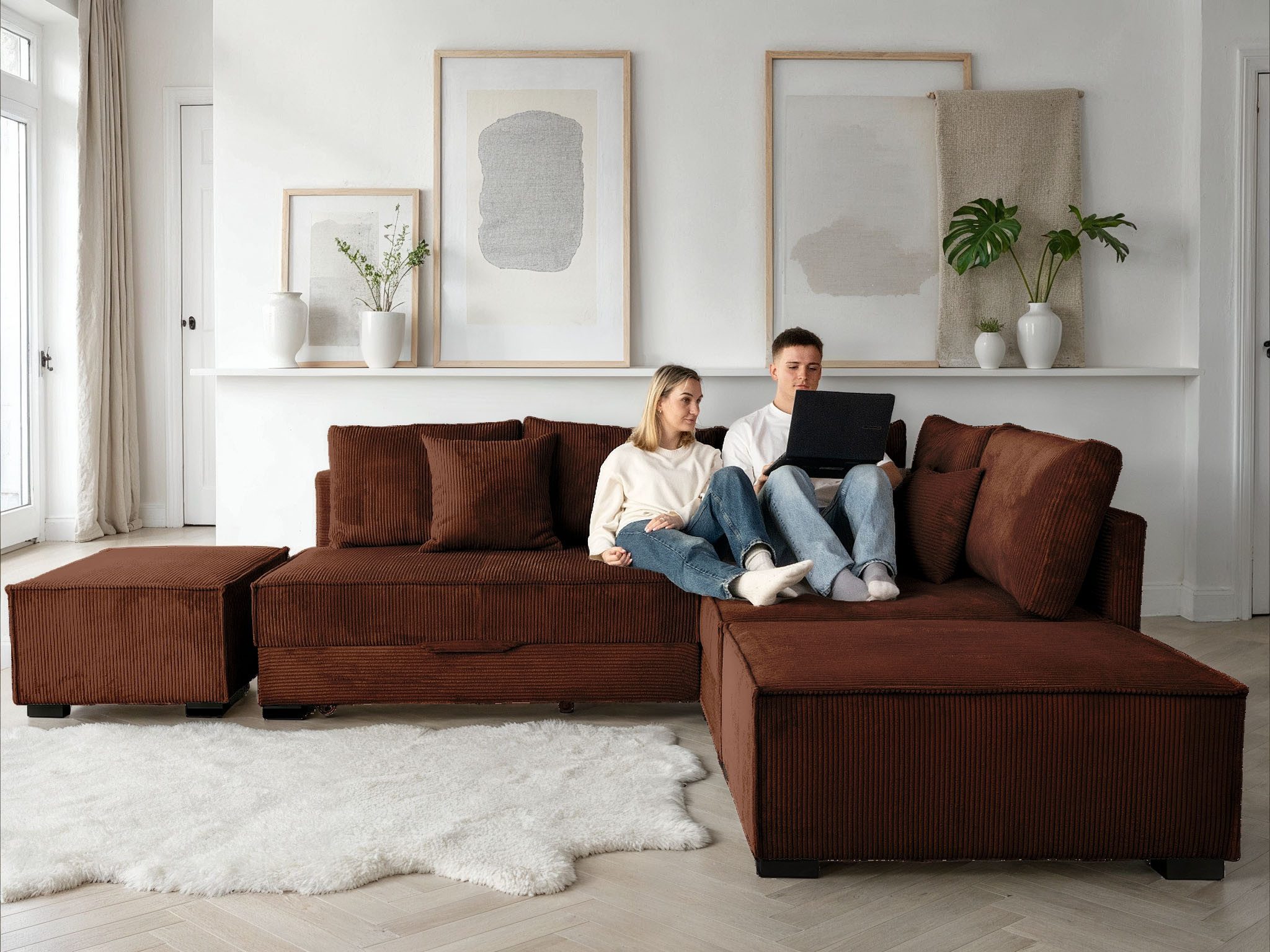 Home affaire Ecksofa Night & Day L-Form, B: 316 cm mit Dauer-Schlaffunktion 180x200 cm, Set: Sofa & Hocker, Bettfunktion, Bettkasten & Kissen, Boxspringbett