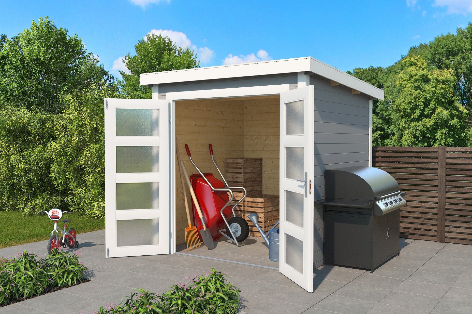 LASITA MAJA Gerätehaus Flachdach 3x2m klein Holz Zambezi 2 Gartenhaus, BxT: 200x250 cm, ohne Fußboden, mit Premium Dachbahn selbstklebend