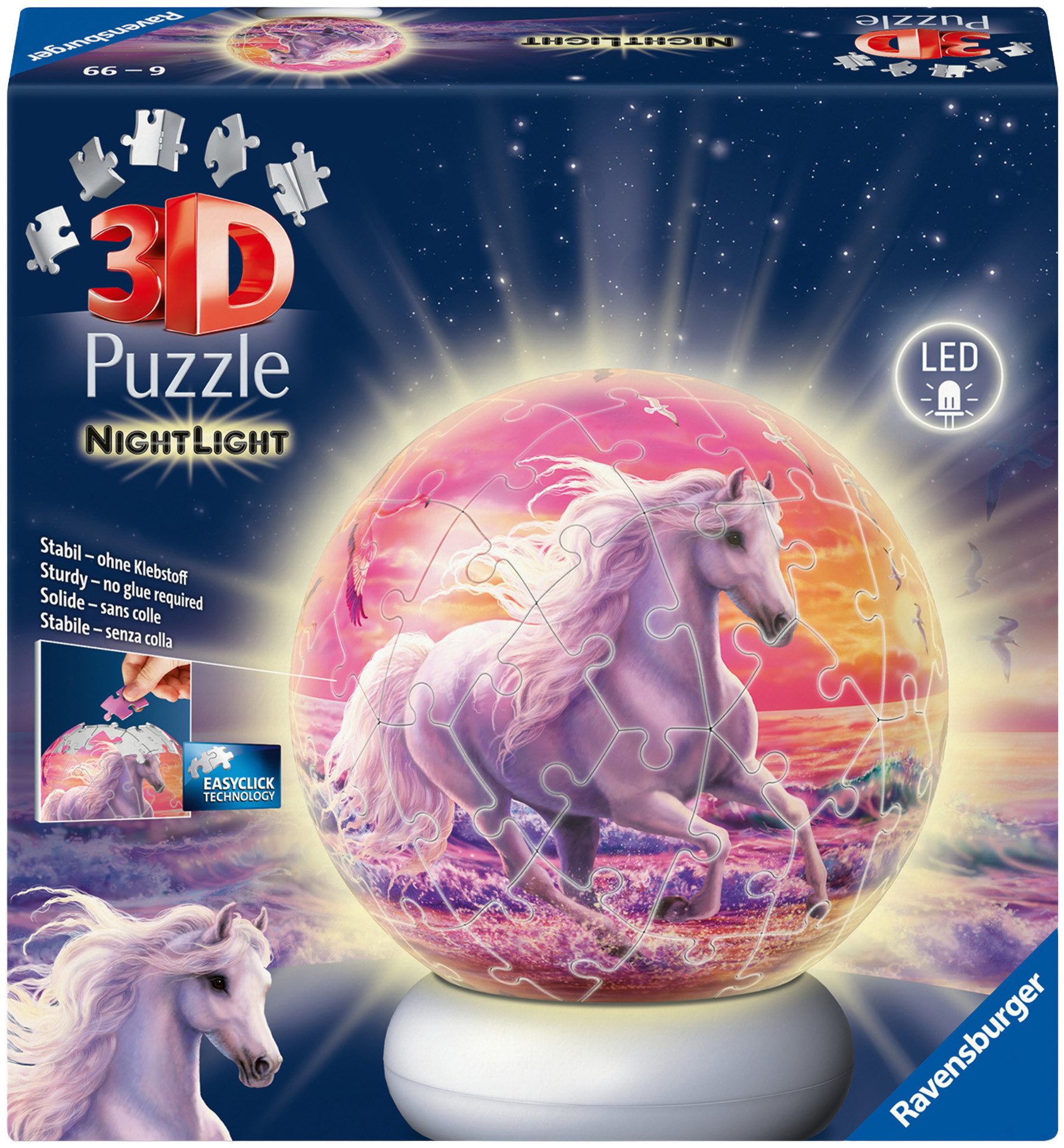 Ravensburger Puzzleball Nachtlicht Pferde am Strand, 72 Puzzleteile, beleuchtet