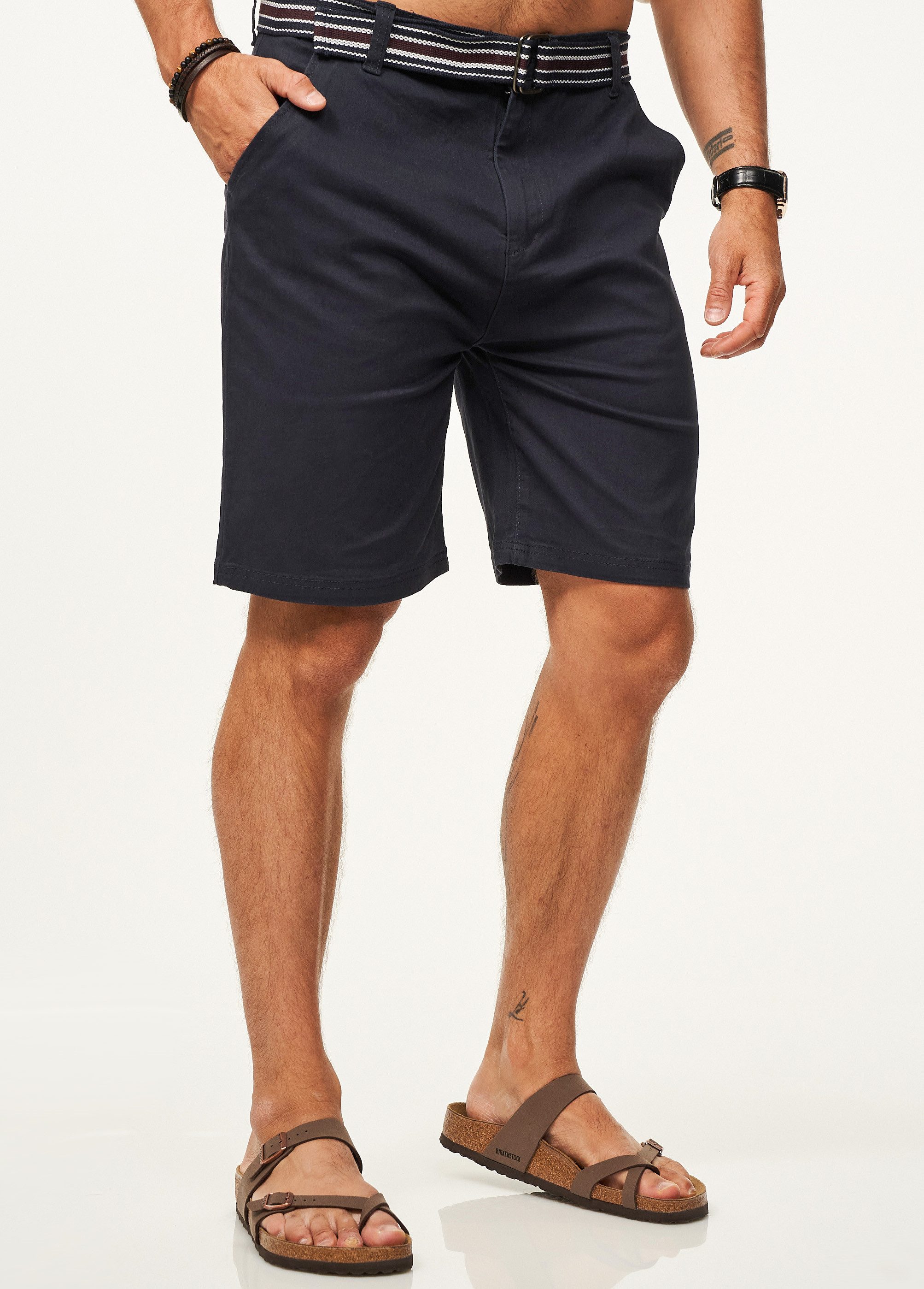SOULSTAR Chinoshorts mit Stretchanteil Basic Kurze Hose für Herren Regular-Fit Sommershorts mit Elasthan-Anteil Bermuda inkl. Gürtel – Bild 4 von 5