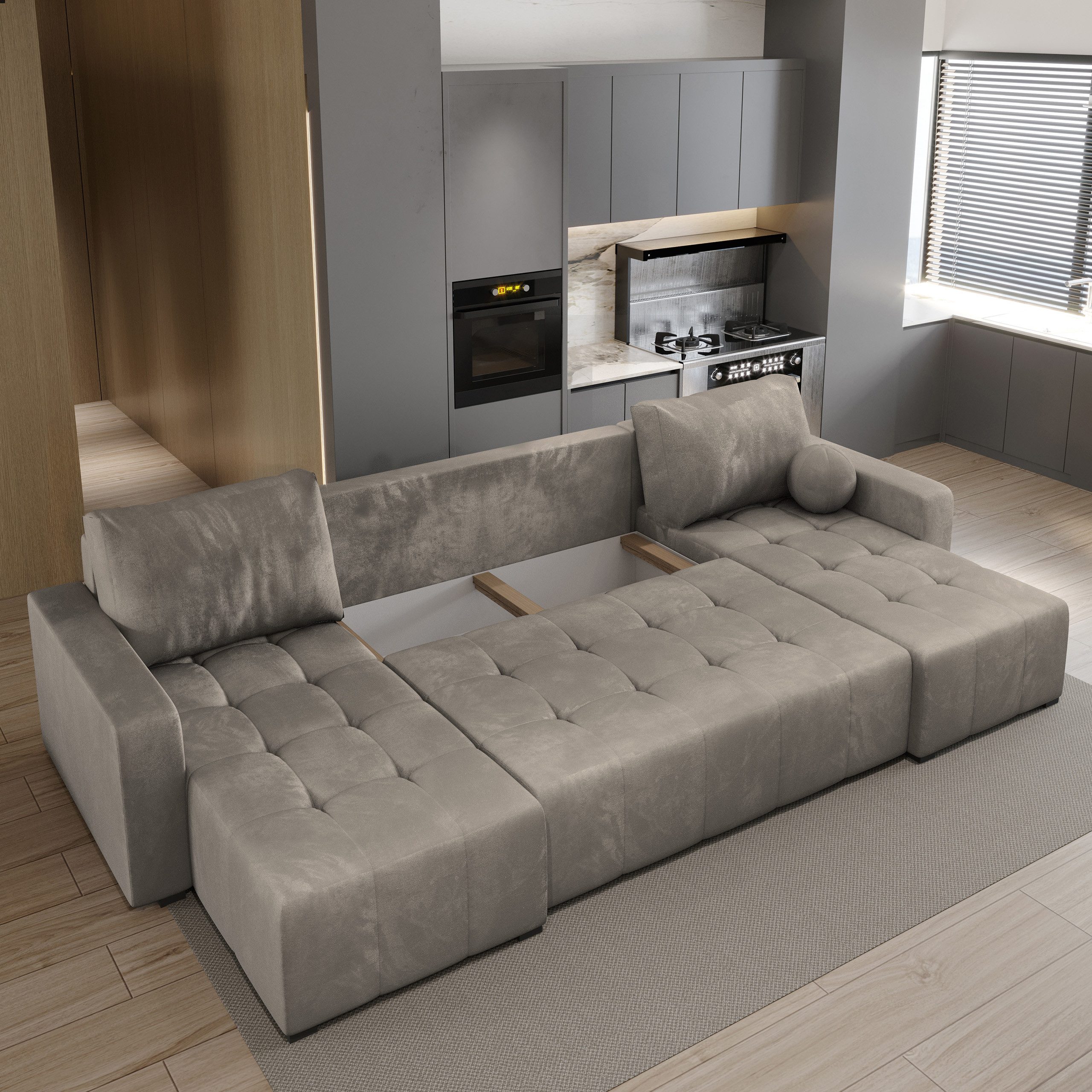 Masseno Ecksofa TOLARI mit Schlaffunktion U-Form, Sofa mit Bettkasten