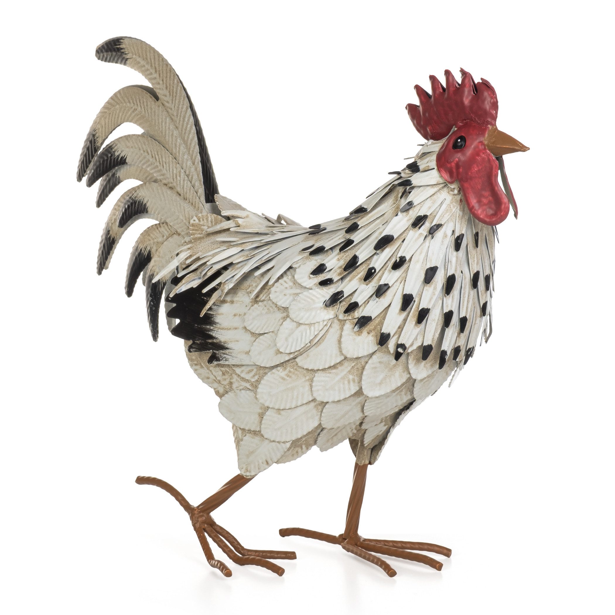 Moritz Gartenfigur Hahn Weiß-Getupft H 35 cm Metall Hühnerfigur Landhausstil Vintage Deko, (1 St), Indoor und Outdoor