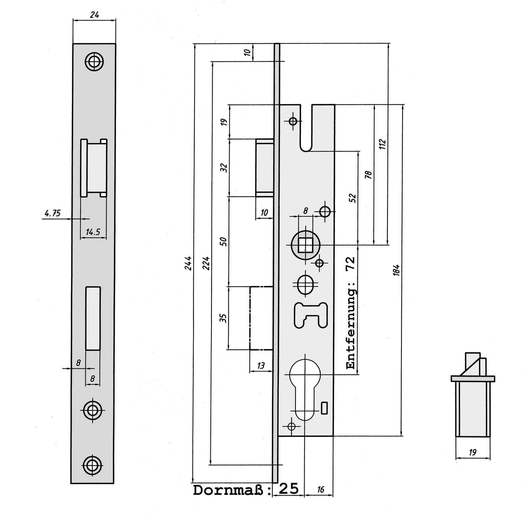 INTRA-TEC Rohrrahmenschloss PZ/W »Rohrrahmenschloss«, Stulp 24 x 244 mm, Entfernung 72 mm, verzinkte Ausführung
