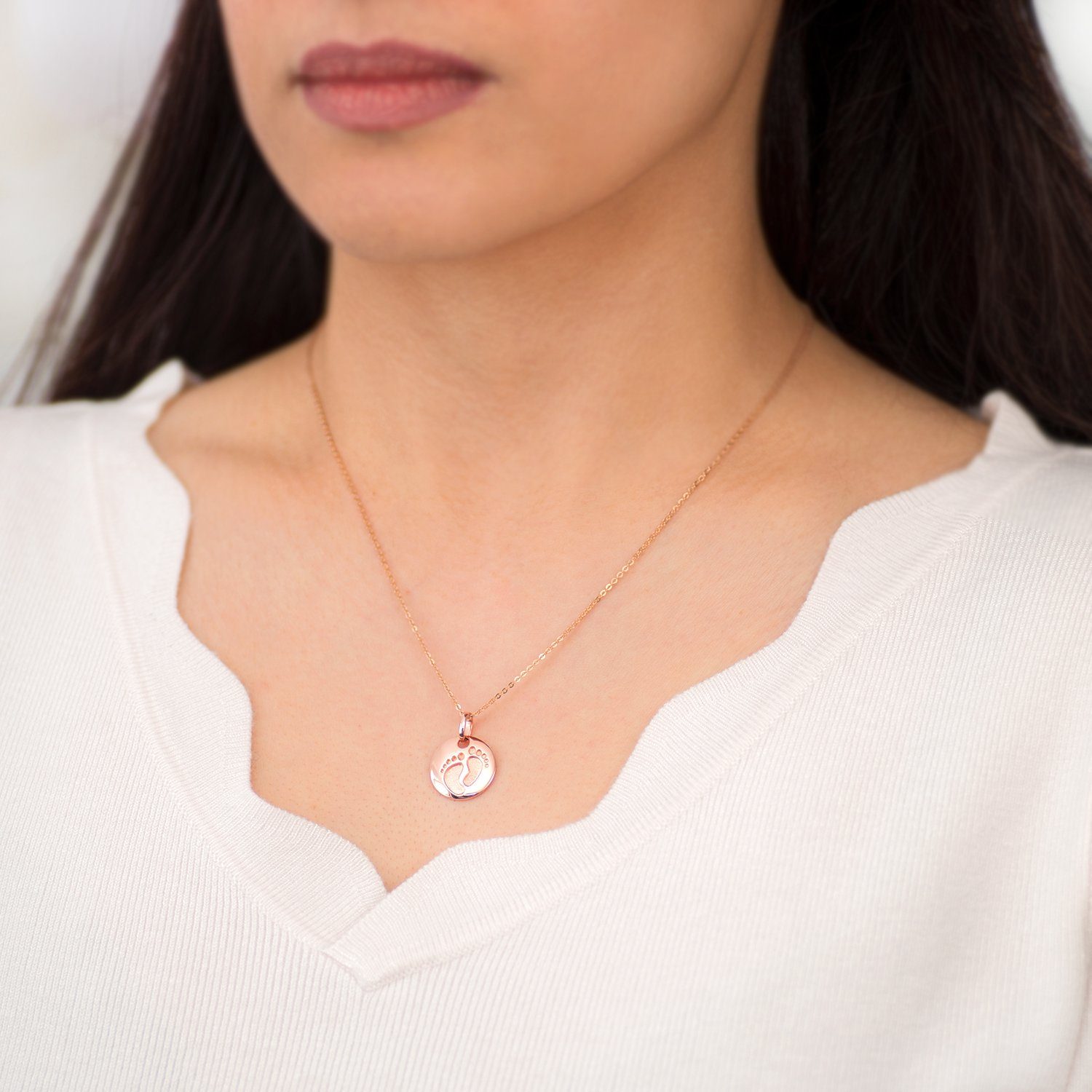 Materia Runder Anhänger Damen Rosegold Baby Füße Geburt KA-454, Sterlingsilber, rosevergoldet