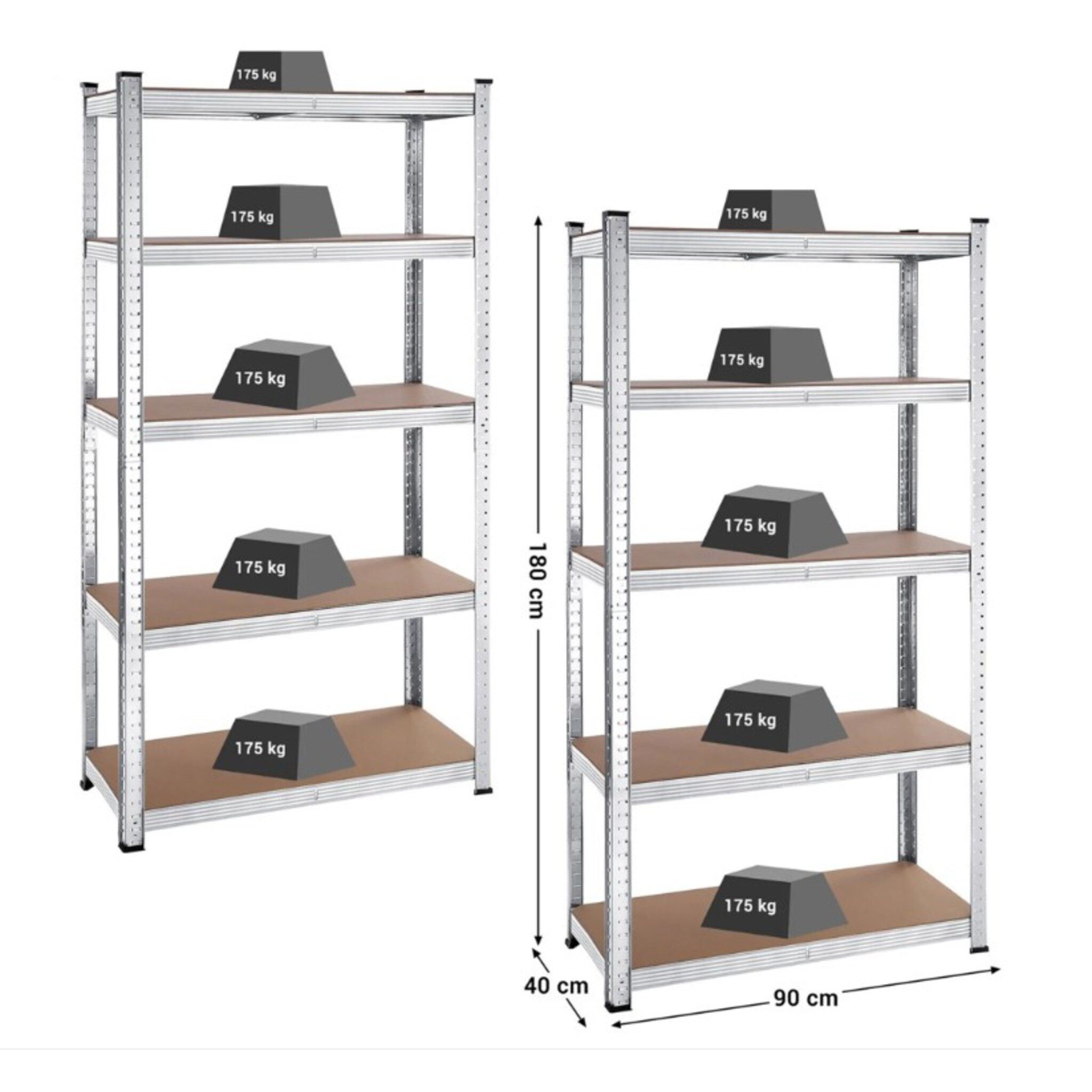 Techlando Schwerlastregal Kellerregal / Schwerlastregal mit 5 Böden,180x90x40cm, 2er Pack