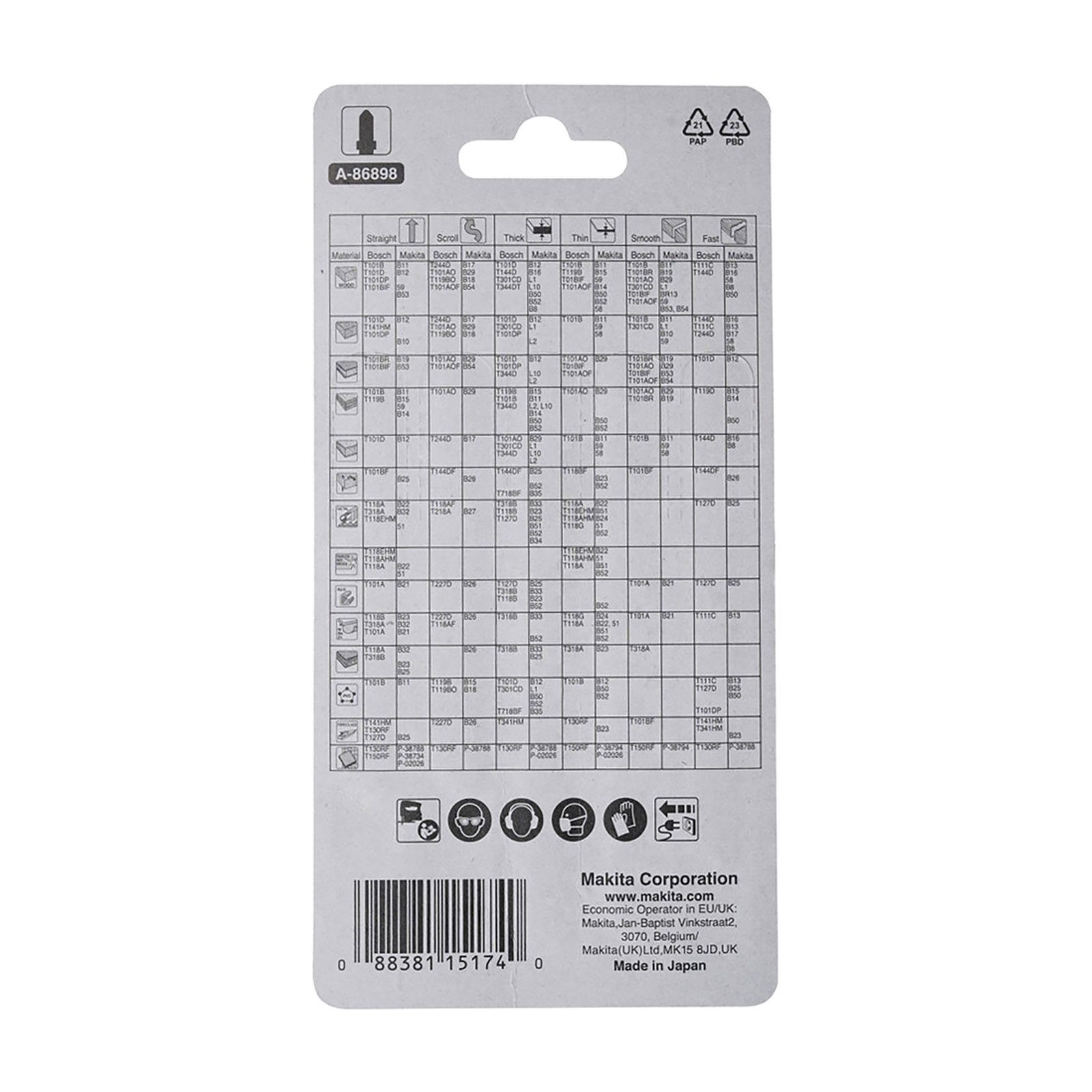 Makita Sägeblatt A-86898, Stichsägeblatt des Typs B-10S, B-16, B-13, B-22, B-23