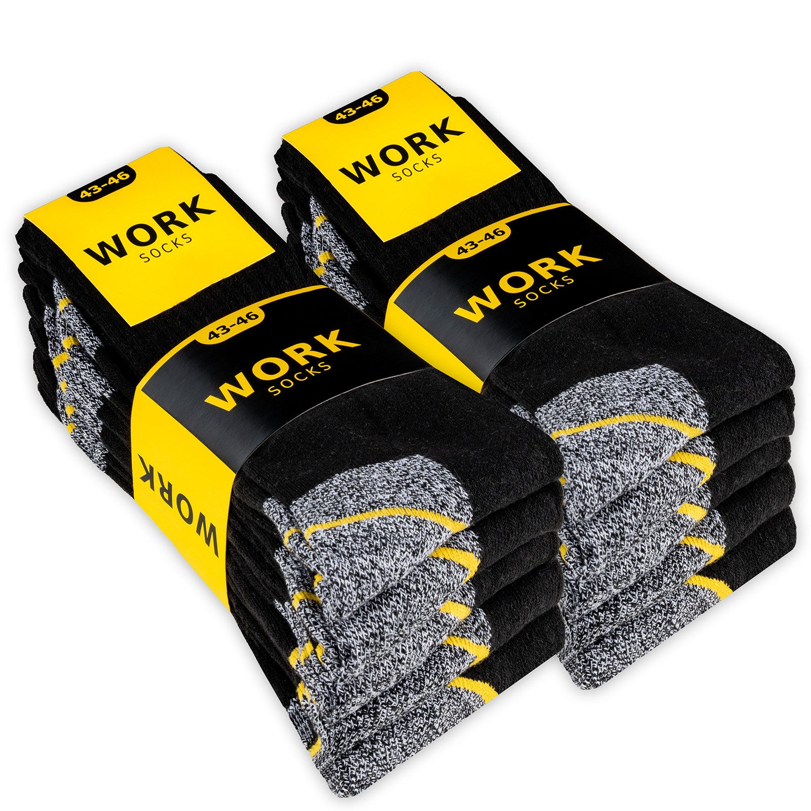 sockenkauf24 Arbeitssocken 10 oder 20 Paar Herren Arbeitssocken "WORK" atmungsaktiv (Schwarz, Grau Meliert, 10-Paar, 47-50) verstärkt durch Vollfrottee - 10201