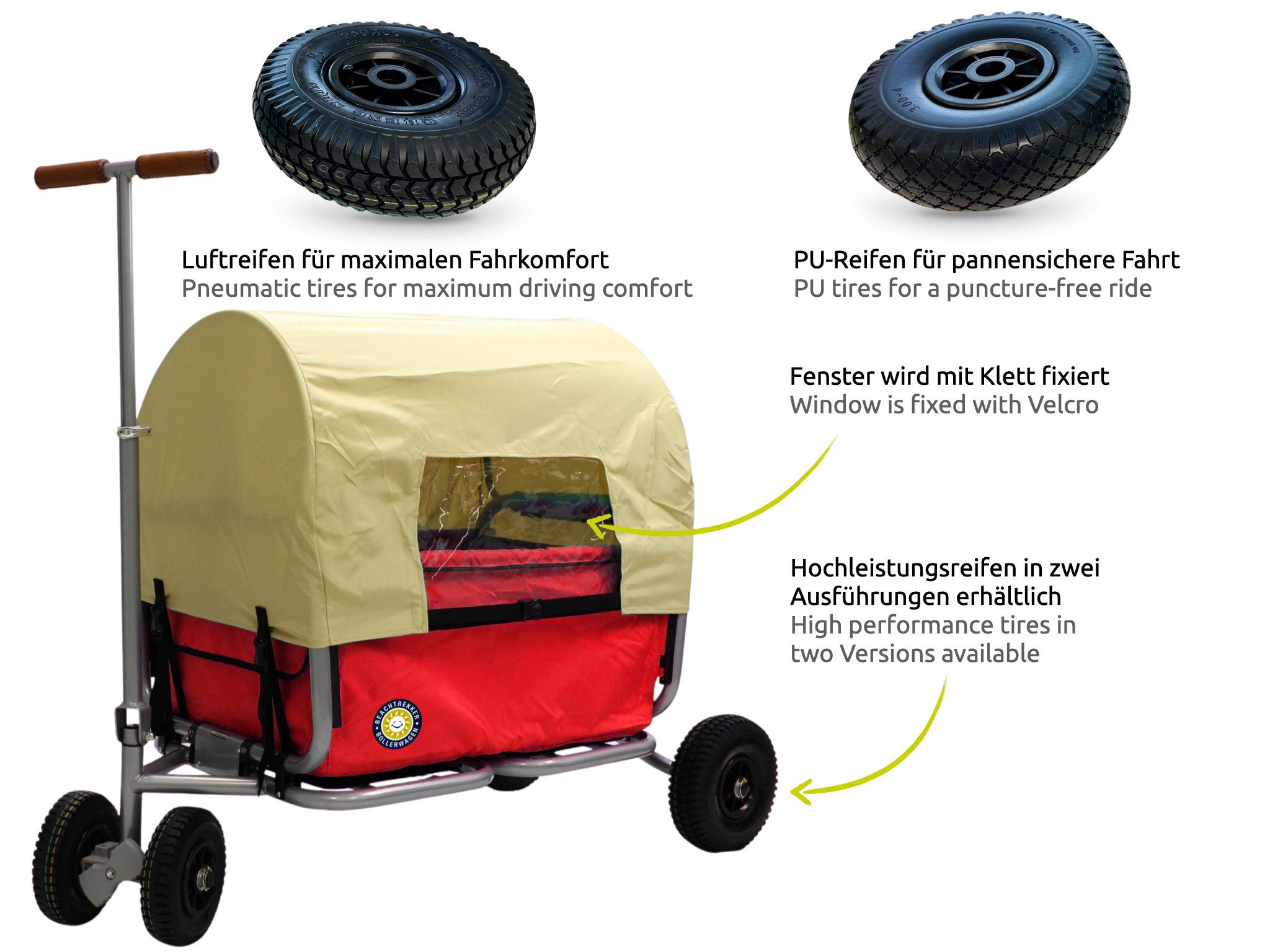 Beachtrekker Bollerwagen LiFe, faltbarer Bollerwagen inkl. Feststellbremse und Sonnenverdeck