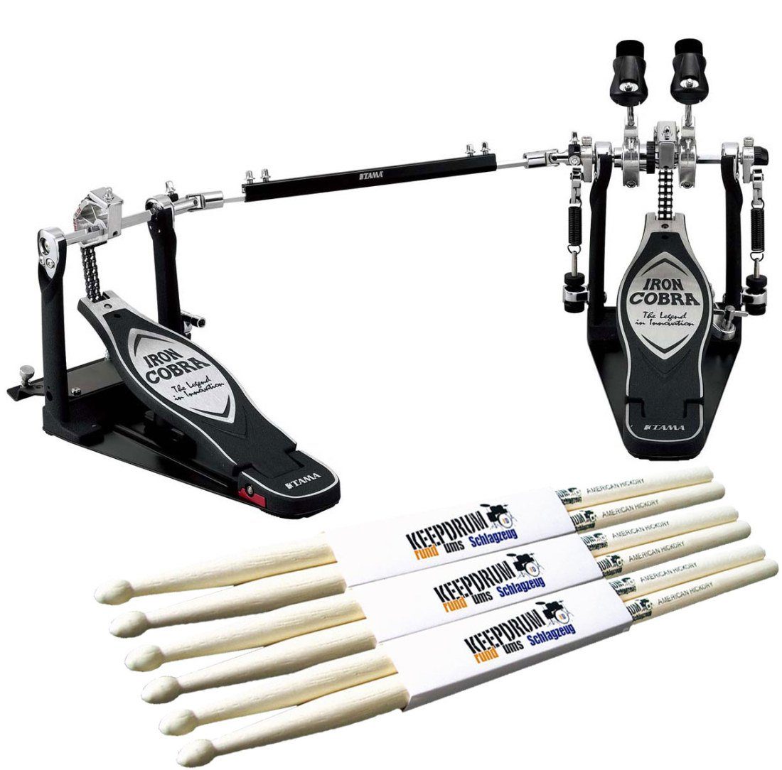 Tama Schlagzeug Tama Doppelpedal HP900PWN Iron Cobra Power Glide mit 3Paar Sticks
