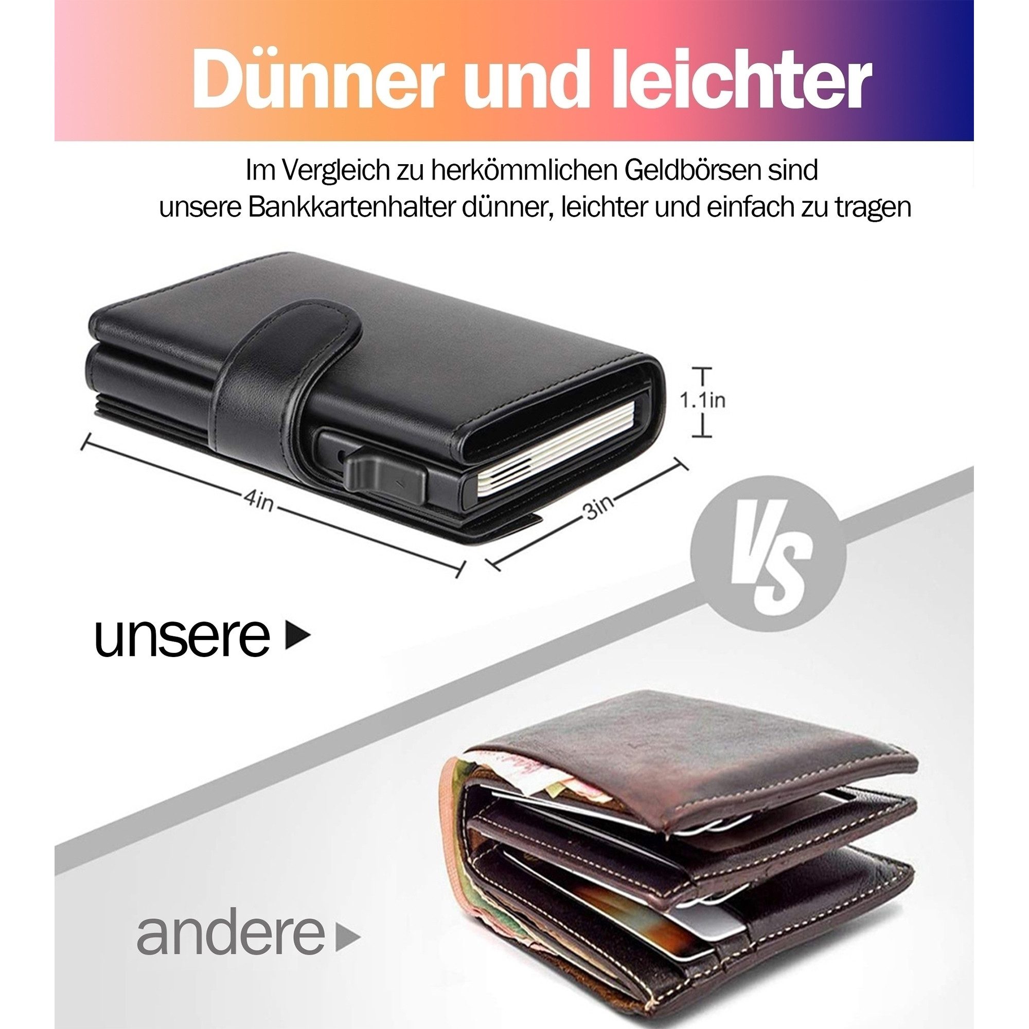 ibettertec Geldbörse Slim Wallet mit Münzfach,Herren Geldbörse,Card Holder Wallet (Mini Geldbörse Herren&Damen klein,Weihnachtsgeschenk, Kreditkartenetui Portemonnaie, Geldbeutel Carbon-Schwarz), Schlankes Portemonnaie mit Münzfach,Kreditkarten auswirft