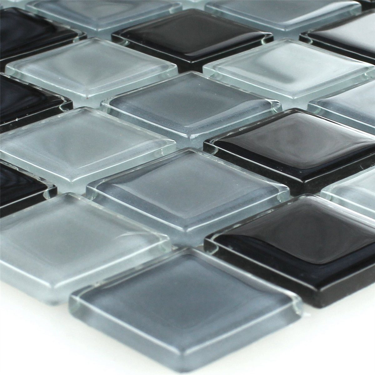 Mosafil Mosaikfliesen Muster Glasmosaik Fliesen Jerusalem Schwarz Grau, Glas 10.000x10.000, schwarz-grau, Verlegefertig auf ein Netz geklebt - Frostsicher - Wasserfest