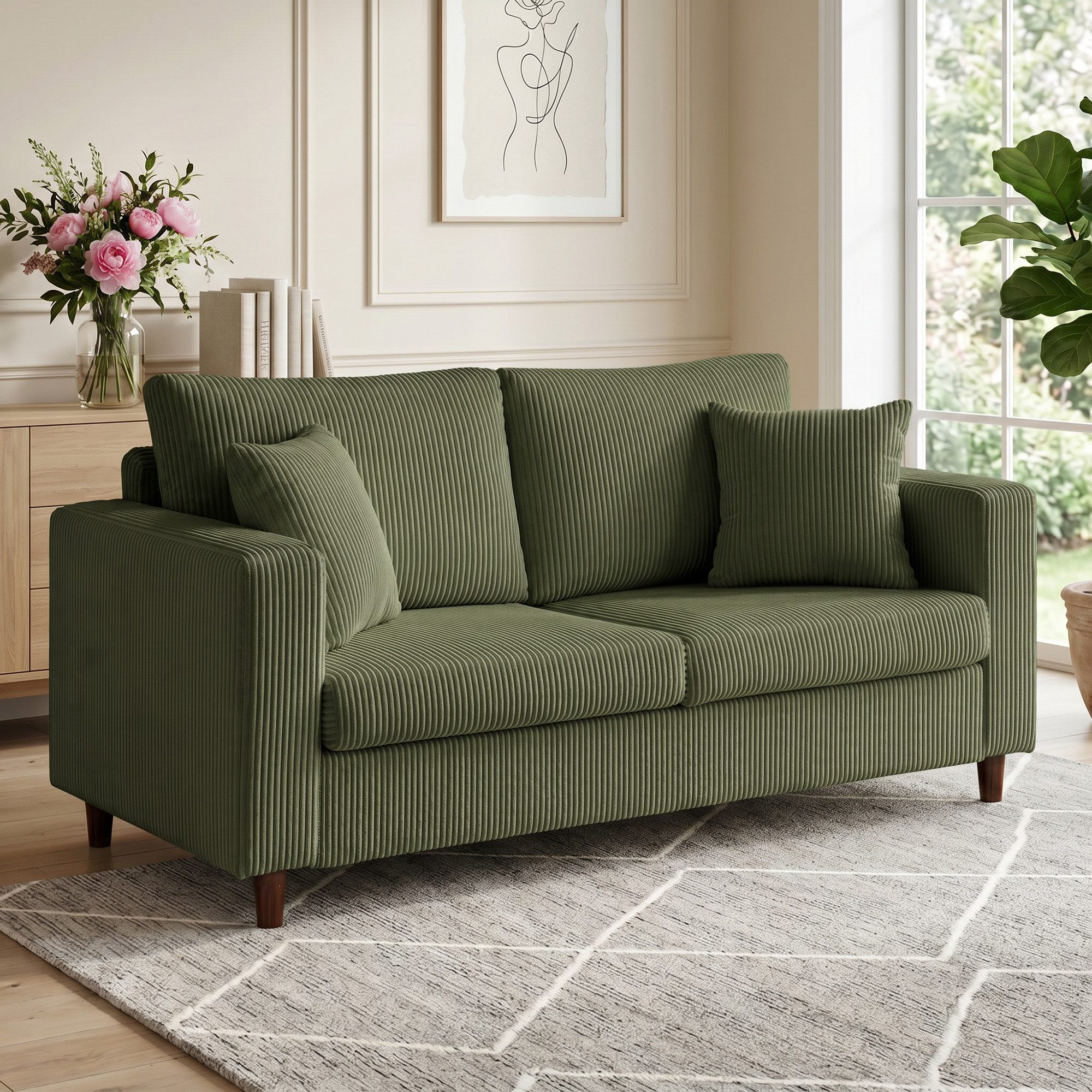 HOMCOM 2-Sitzer Sofa, 170 cm Couch mit Breiten Armlehnen, Kord-Optik, Set 1 Teile, Breite Sitzfläche, Cordbezug, Federkern