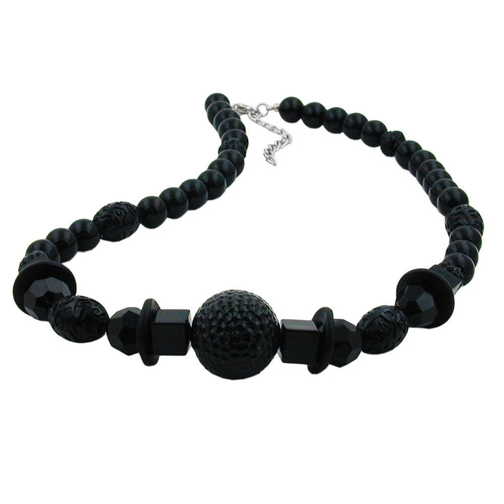 Collier Kette Wabenperle und Würfel Kunststoffperlen schwarz 50 cm