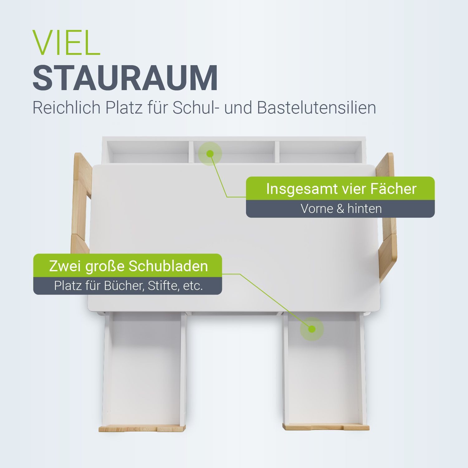 Juskys Kinderschreibtisch Fietje, Höhenverstellbarer Schreibtisch für Kinder, Holz, viel Stauraum – Bild 5 von 5
