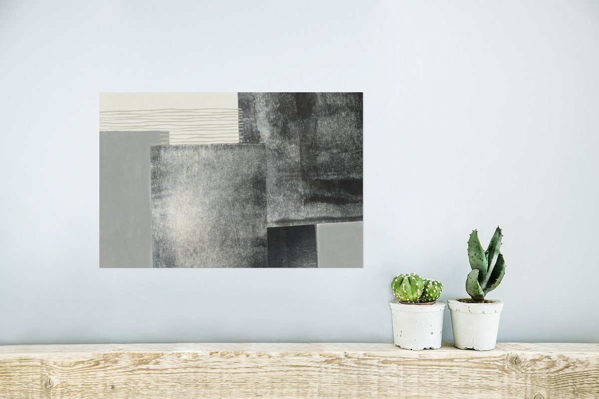 Wandbild, - Ohne St), (1 Würfel, Schwarz Poster Abstrakt - Rahmen für Grau Poster, Wandposter MuchoWow - Wohnzimmer,