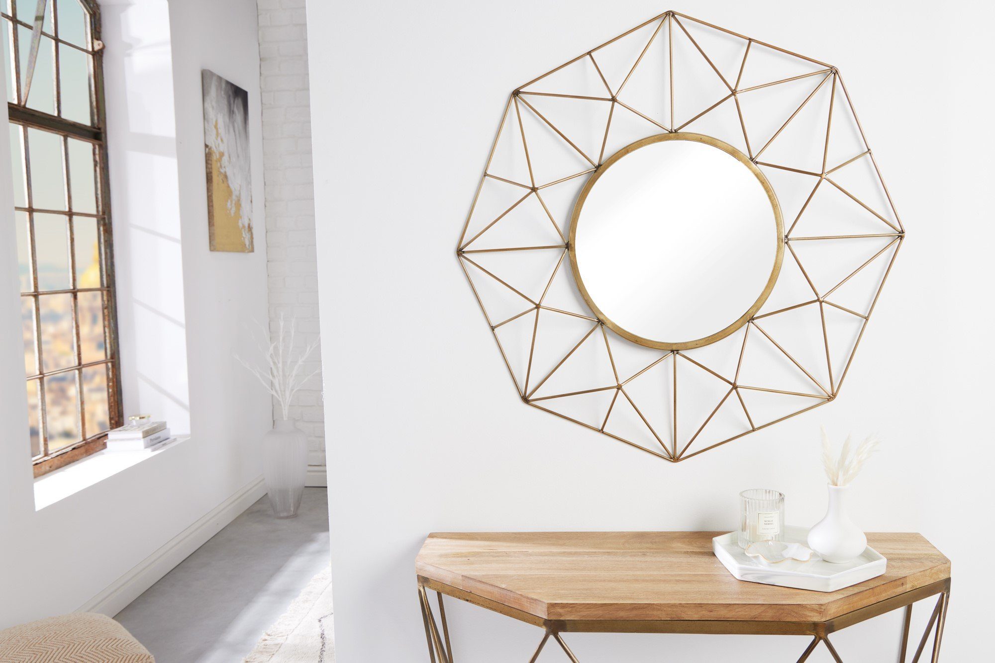 riess-ambiente Wandspiegel DIAMOND L 80cm messing (Einzelartikel, 1-St), Wohnzimmer · Metall · Gold · Retro Design · Handmade · Schlafzimmer