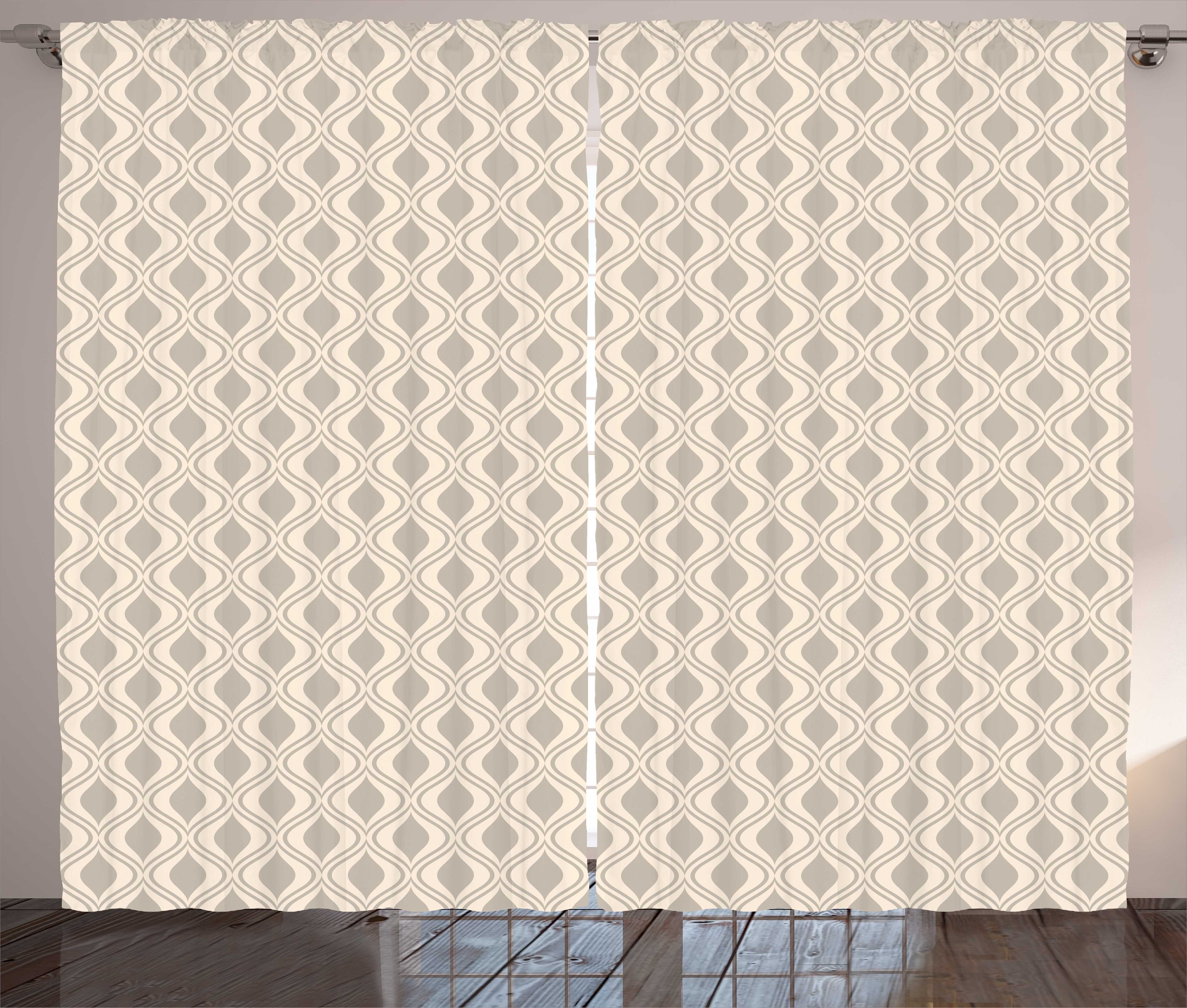 Gardine Schlafzimmer Kräuselband Vorhang mit Schlaufen und Haken, Abakuhaus, Retro Abstrakte Wellenförmige Ornament